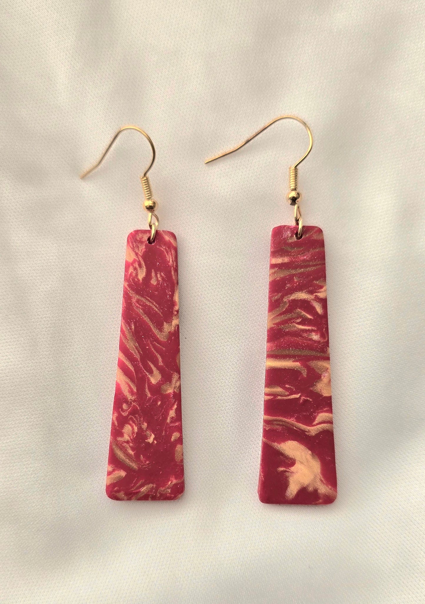 Gold and Red Swirl Dangle Earrings