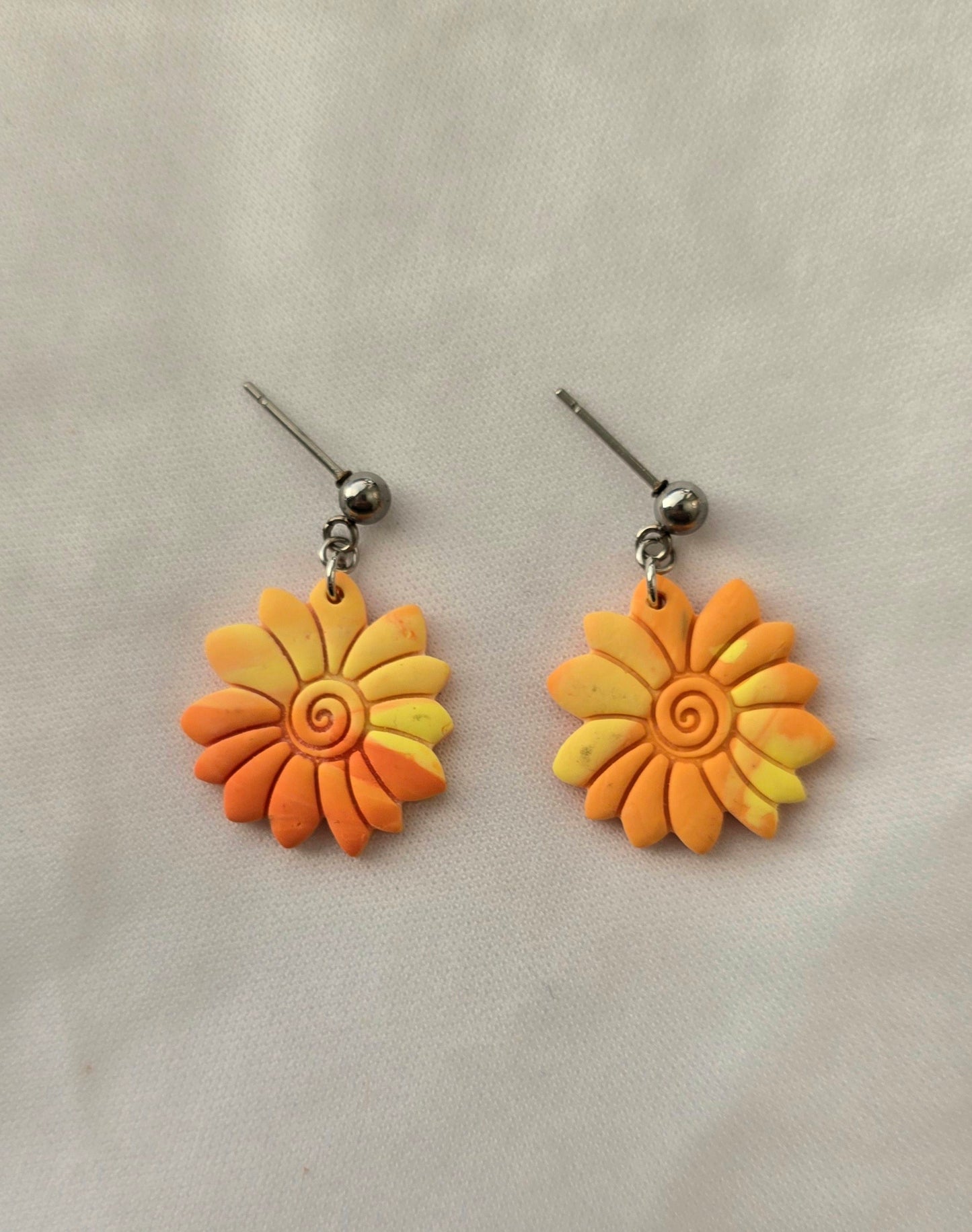 Yellow and Orange Sunflower Earrings