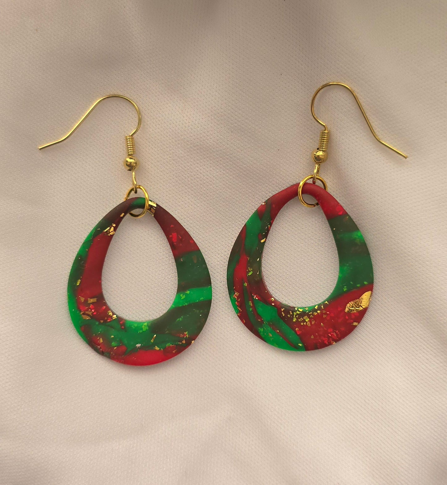 Red, Green & Gold Oval Hoop Earrings