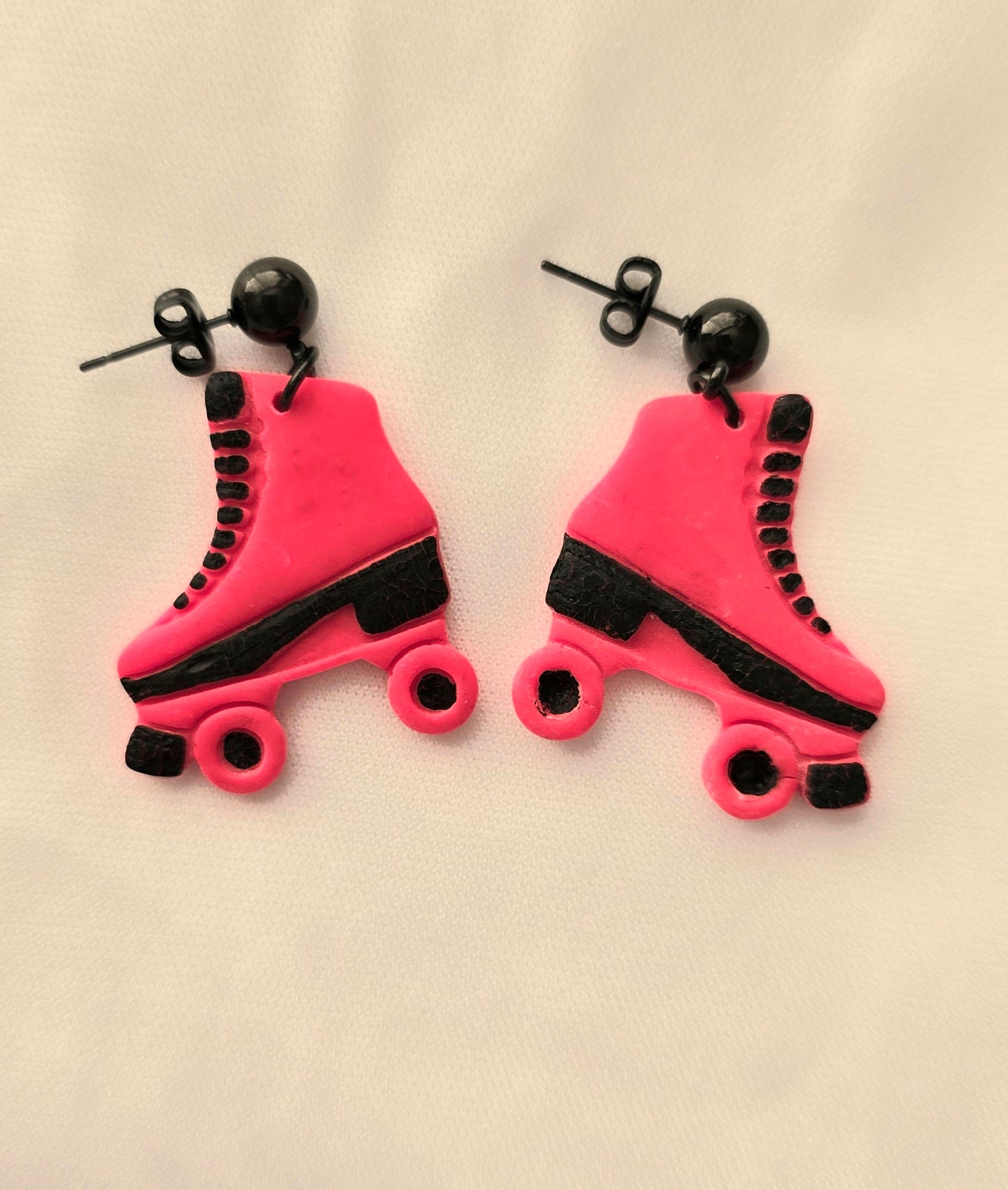 Hot Pink and Black Retro Skate Earrings