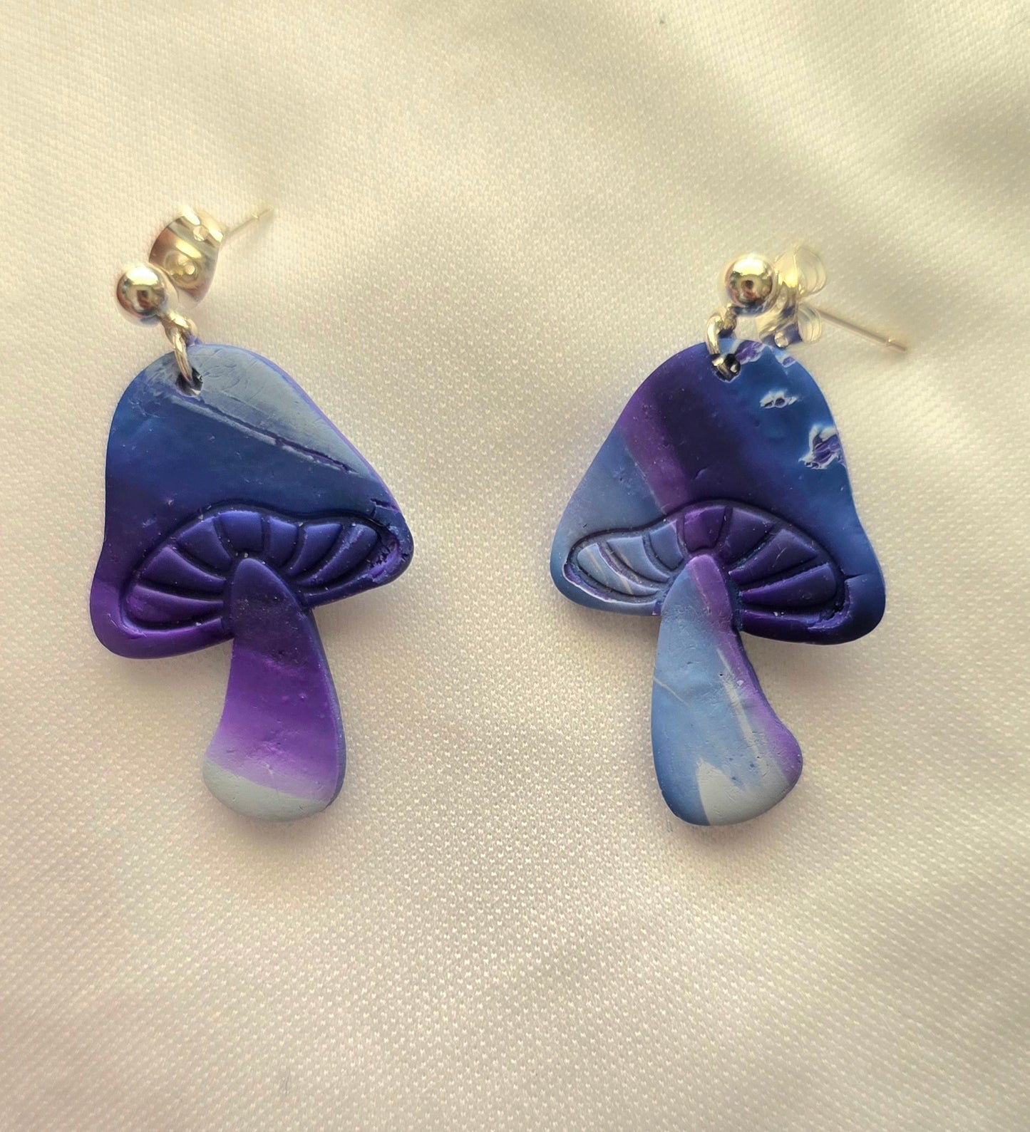 Purple, Blue, and White Mushroom Earrings