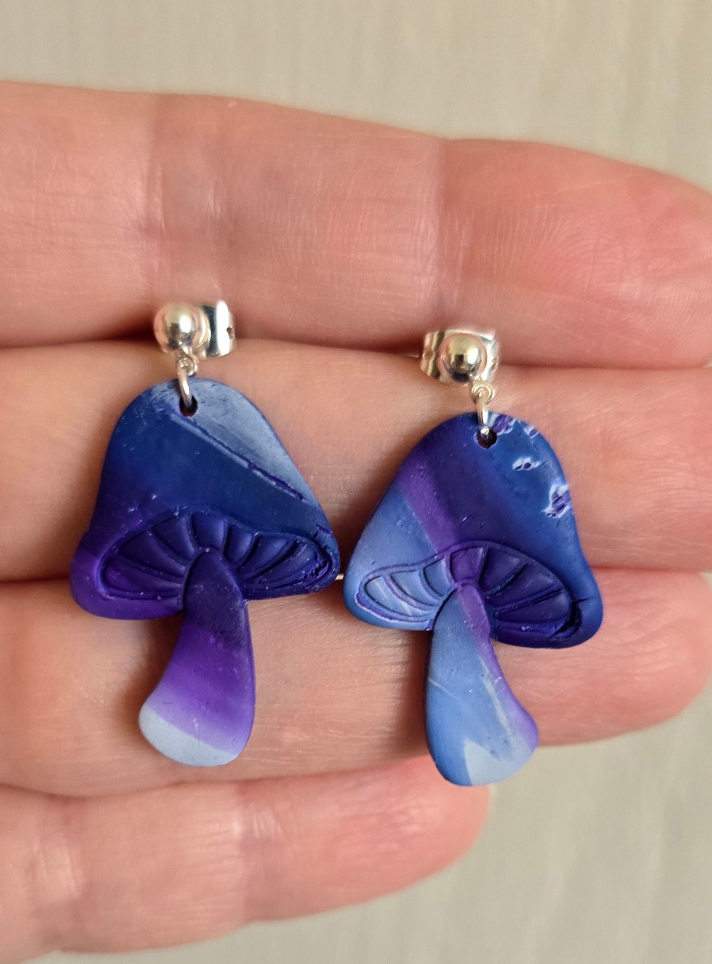 Purple, Blue, and White Mushroom Earrings