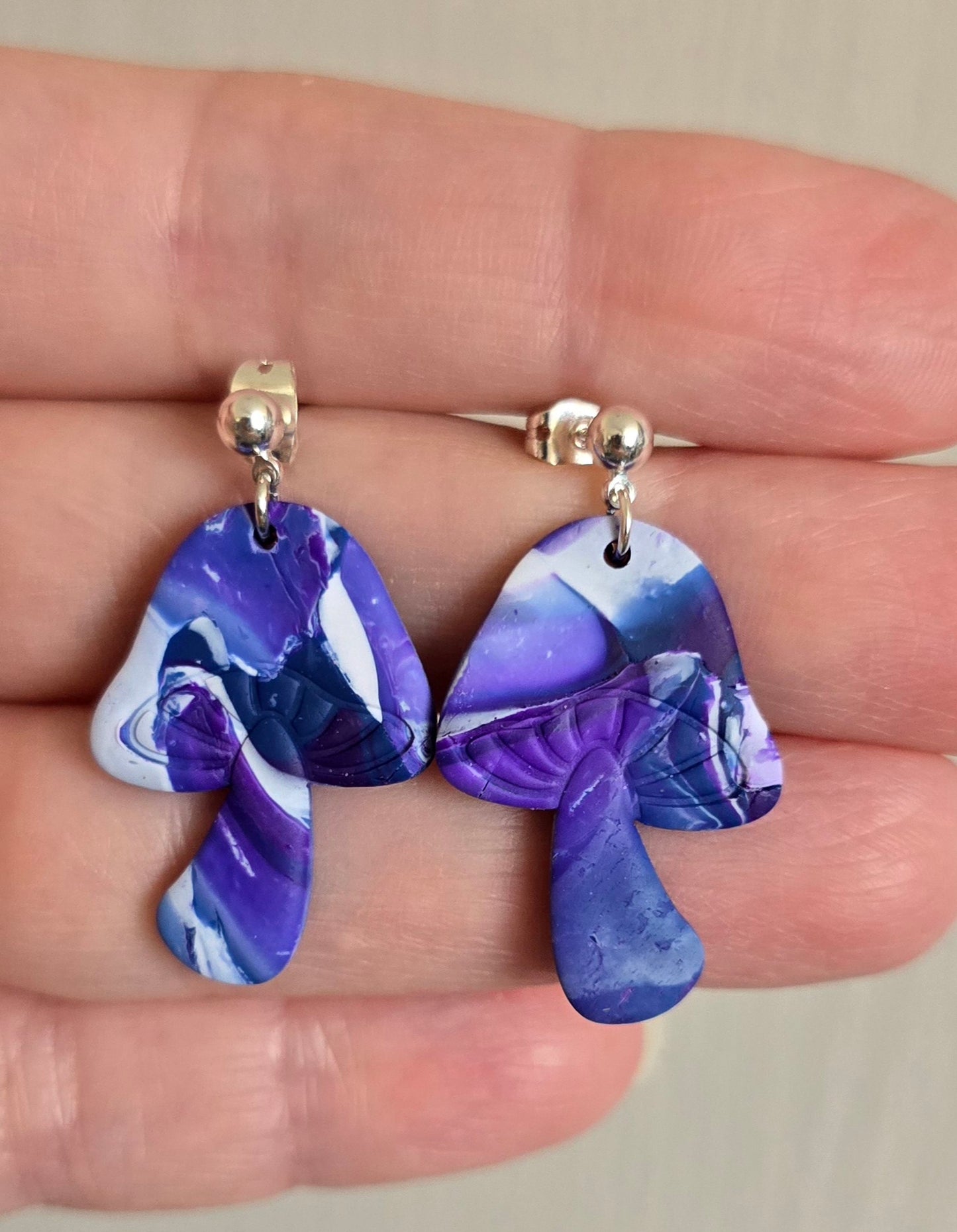 Purple, Blue, and White Mushroom Earrings