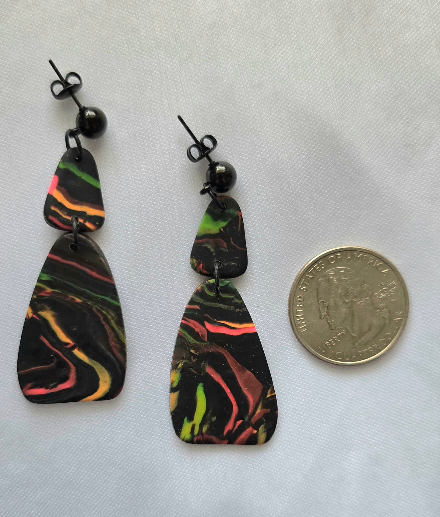 Black Neon Striped Dangle Earrings