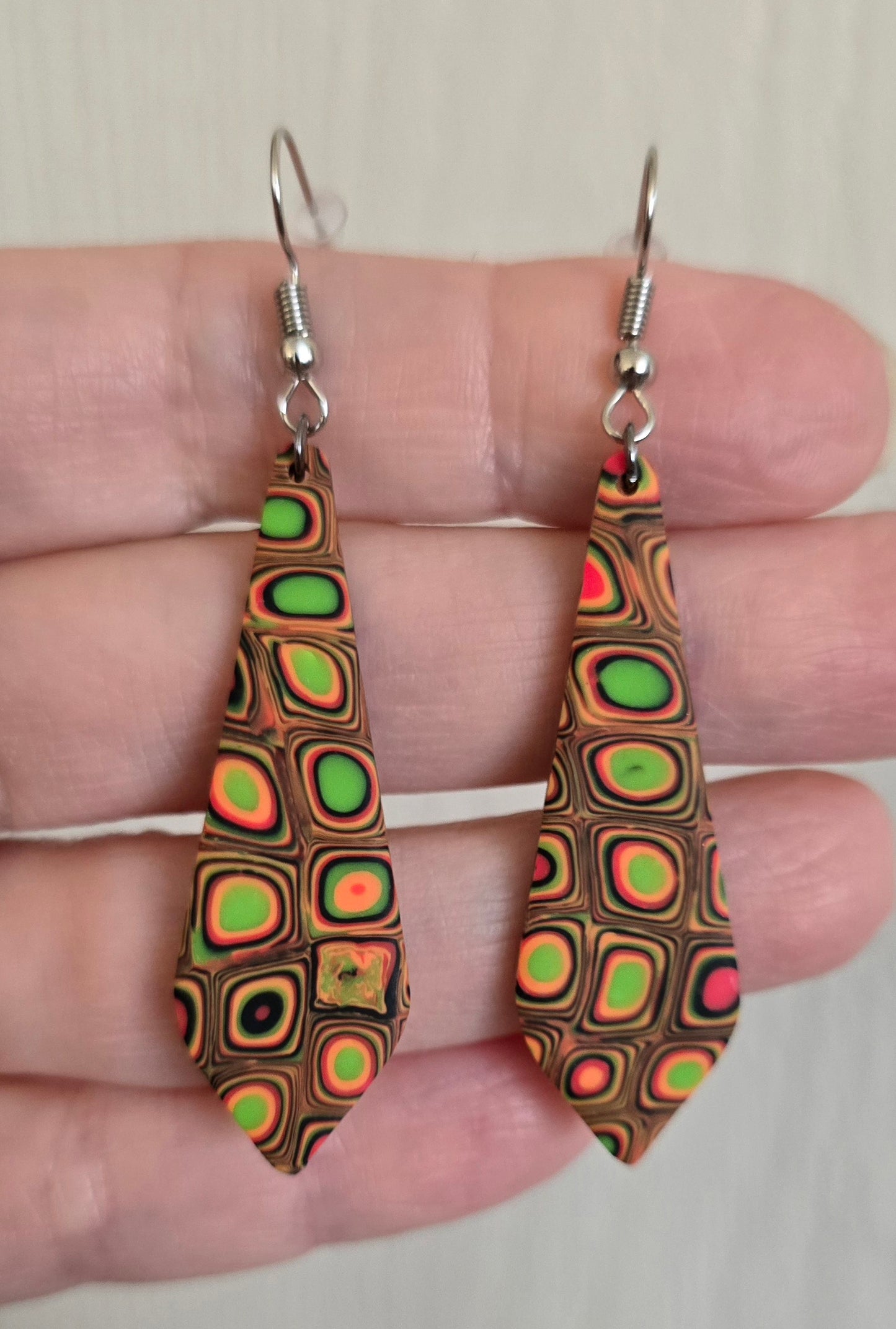 Brown with Neon Circles Dangle Earrings