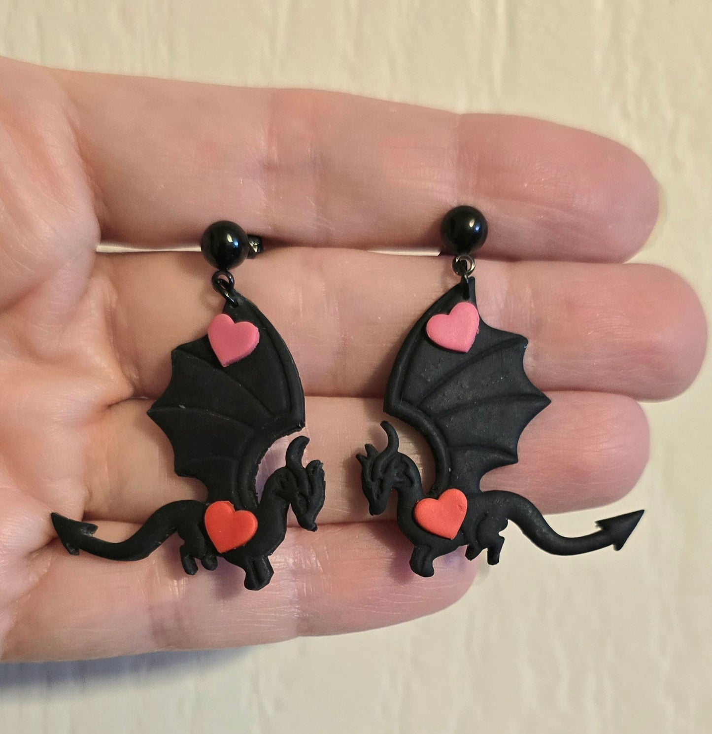 Black Dragon Heart Earrings, Style 3