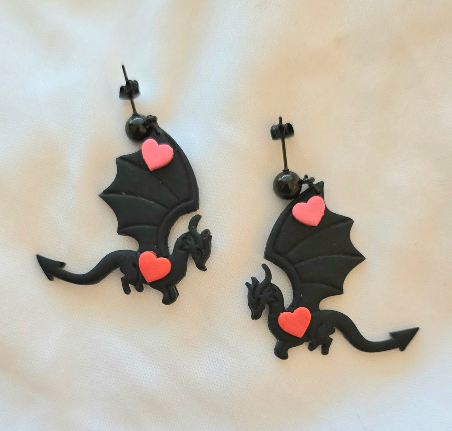 Black Dragon Heart Earrings, Style 3