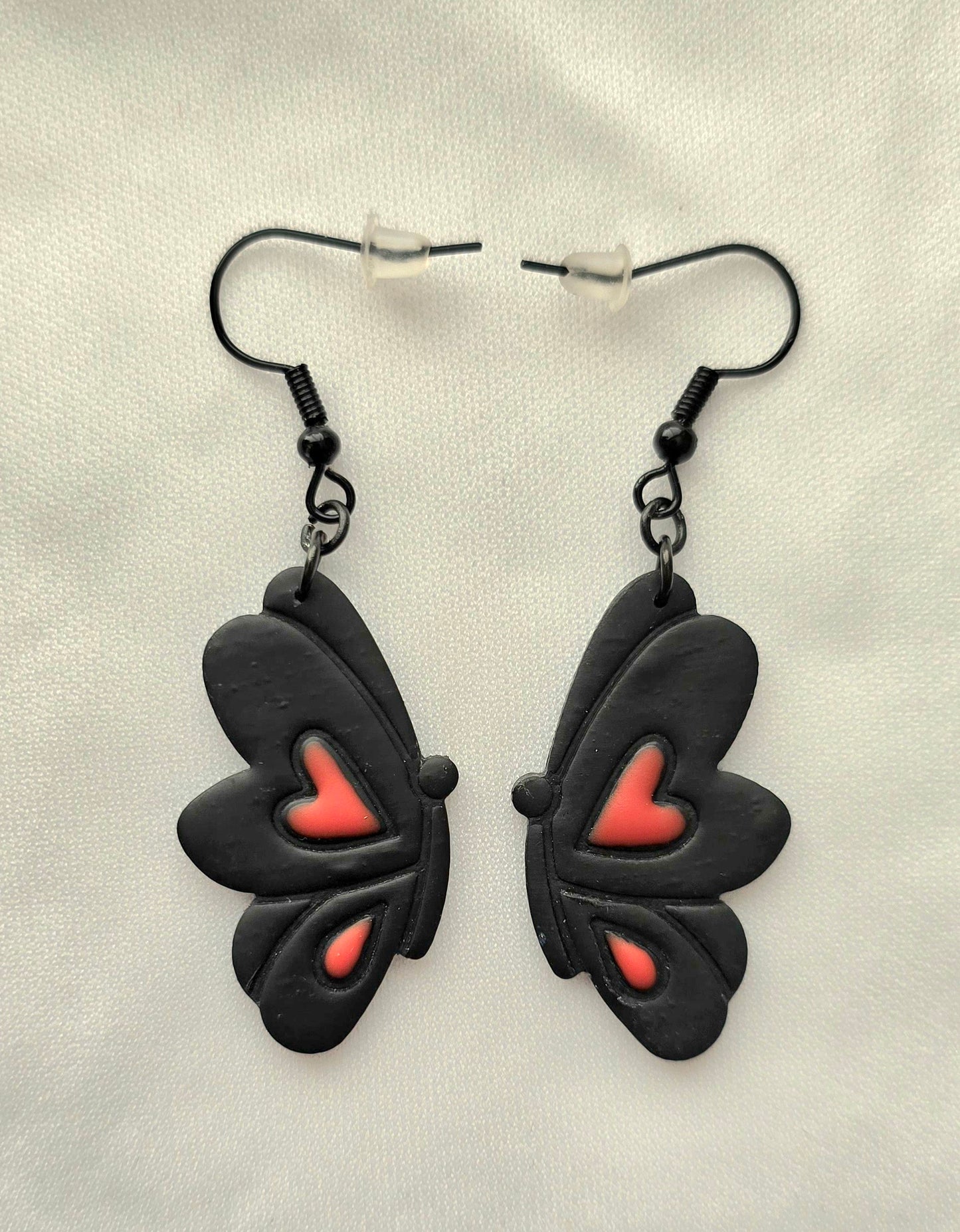 Black Butterfly Heart Wing Earrings
