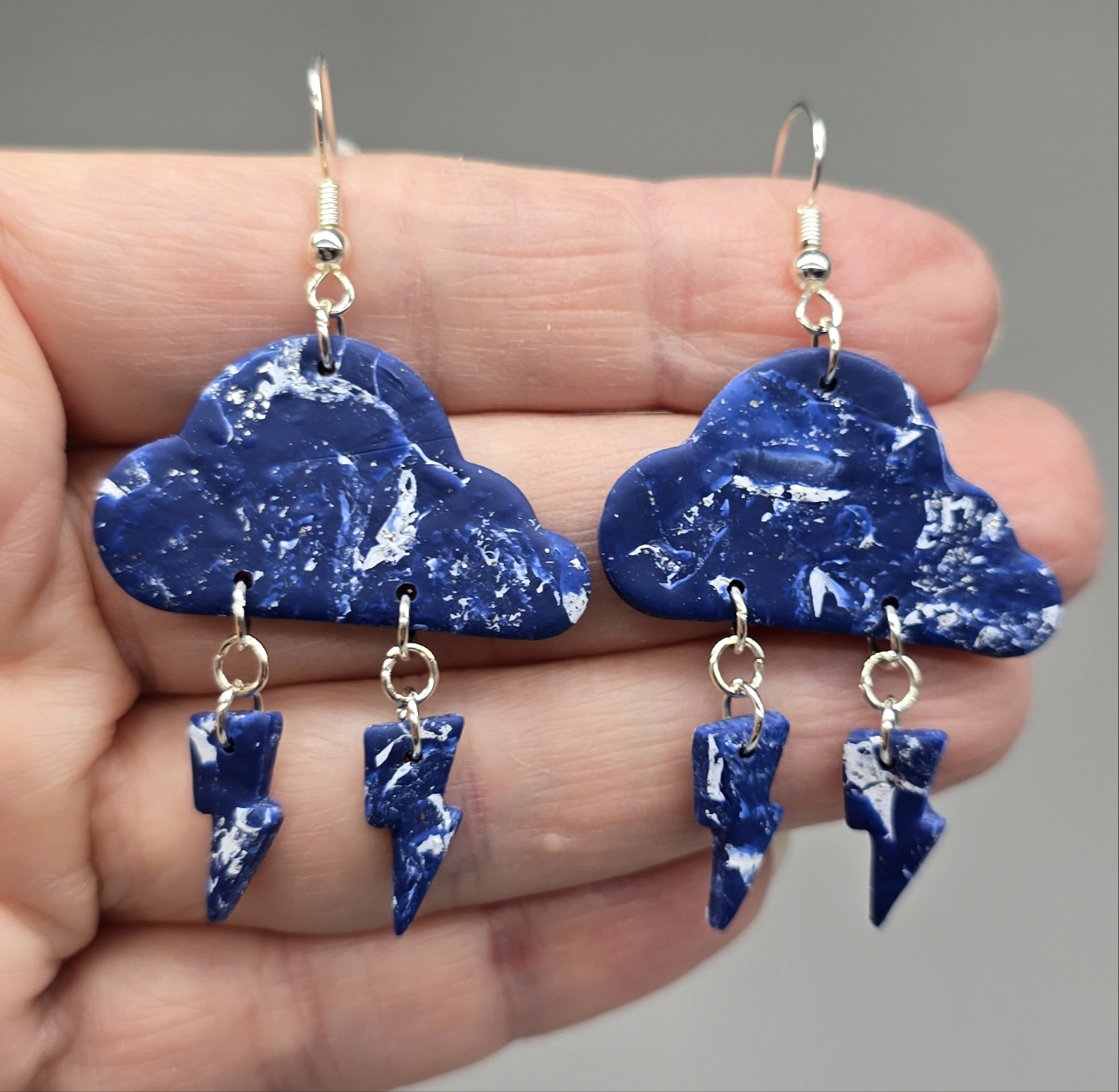 Blue and Silver Lightning Cloud Earrings