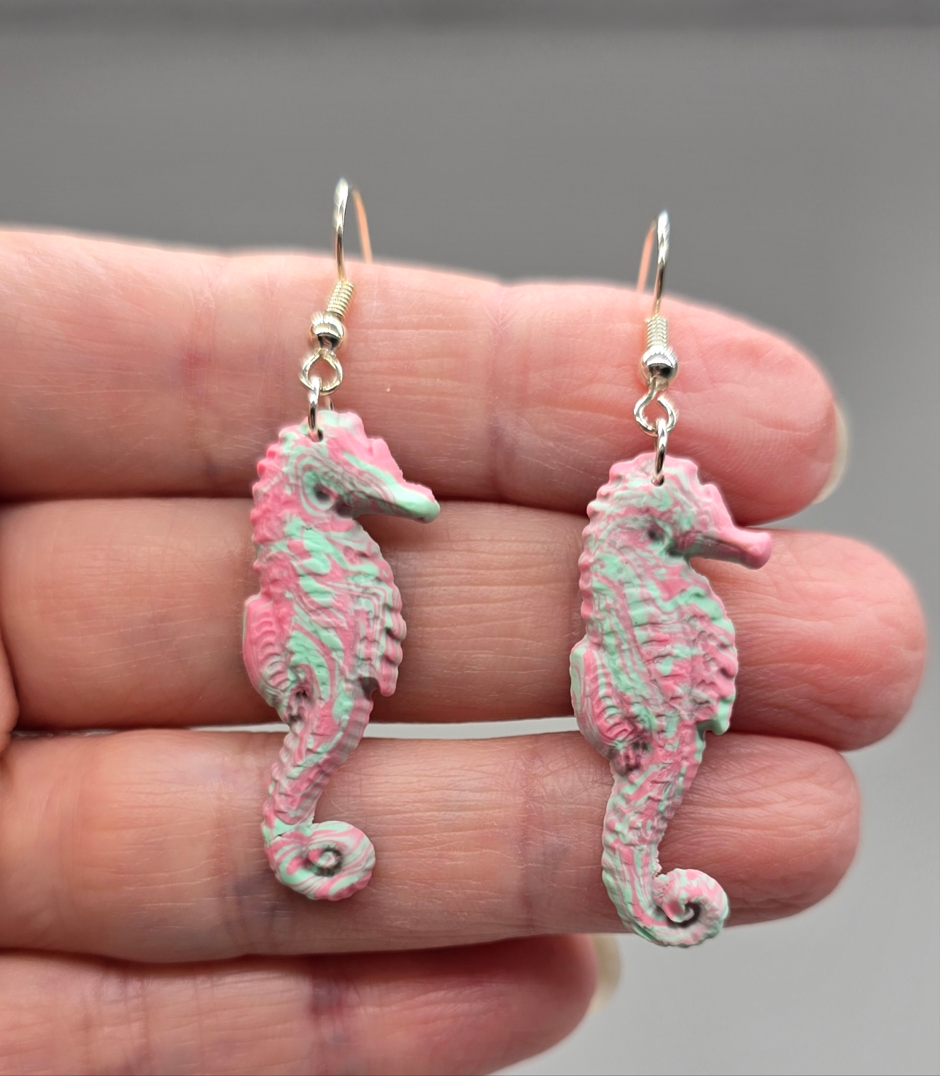 Green and Pink Seahorse Earrings