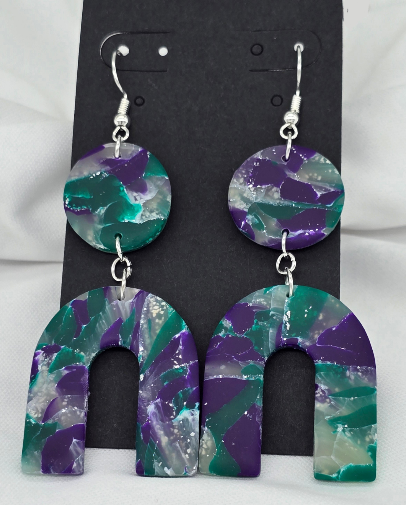 Rainbow Green Topaz Faux Arch Earrings