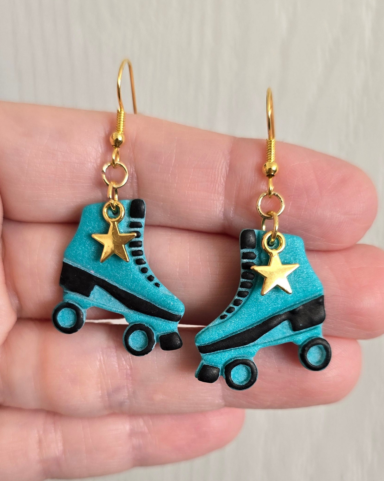Teal and Black Retro Skate Earrings