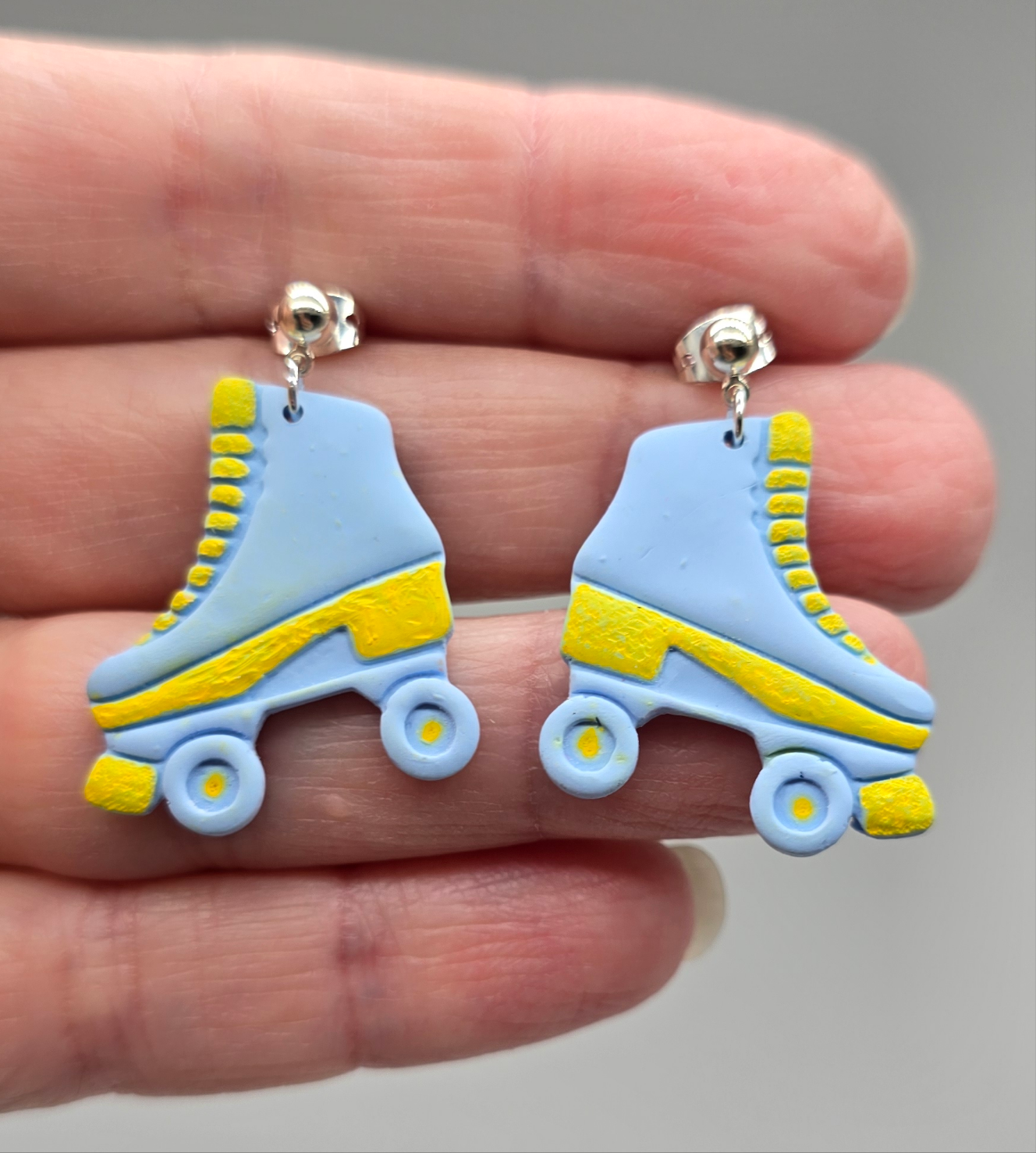Light Blue and Yellow Retro Skate Earrings