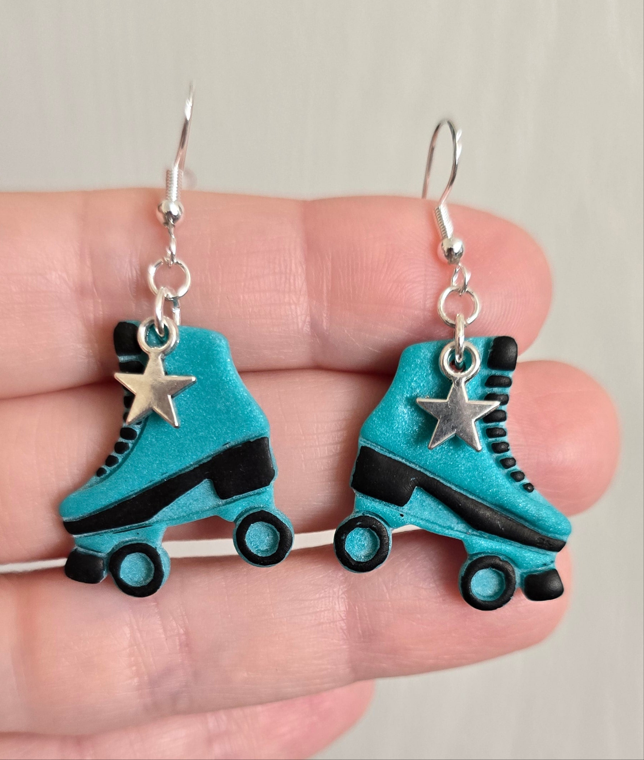 Teal and Black Retro Skate Earrings