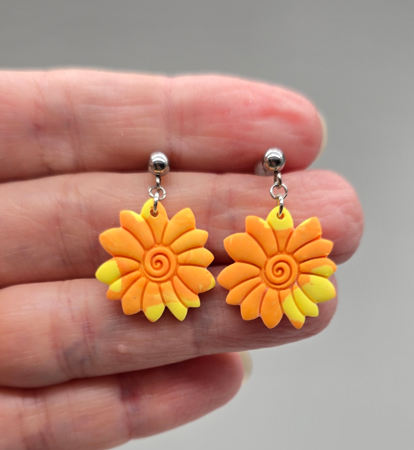 Yellow and Orange Sunflower Earrings