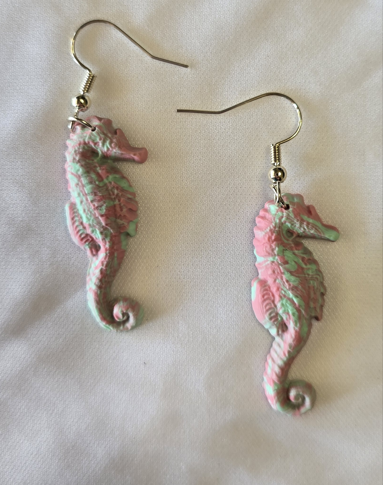 Green and Pink Seahorse Earrings