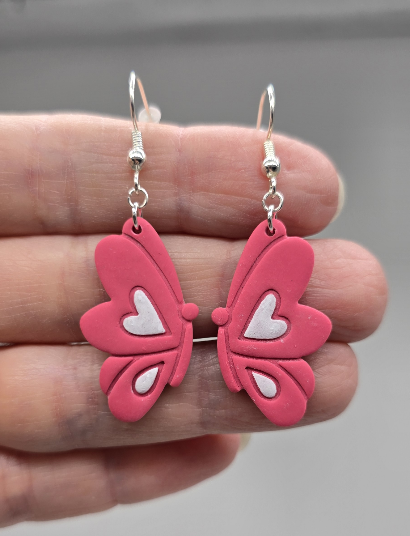 Pink Butterfly Heart Wing Earrings