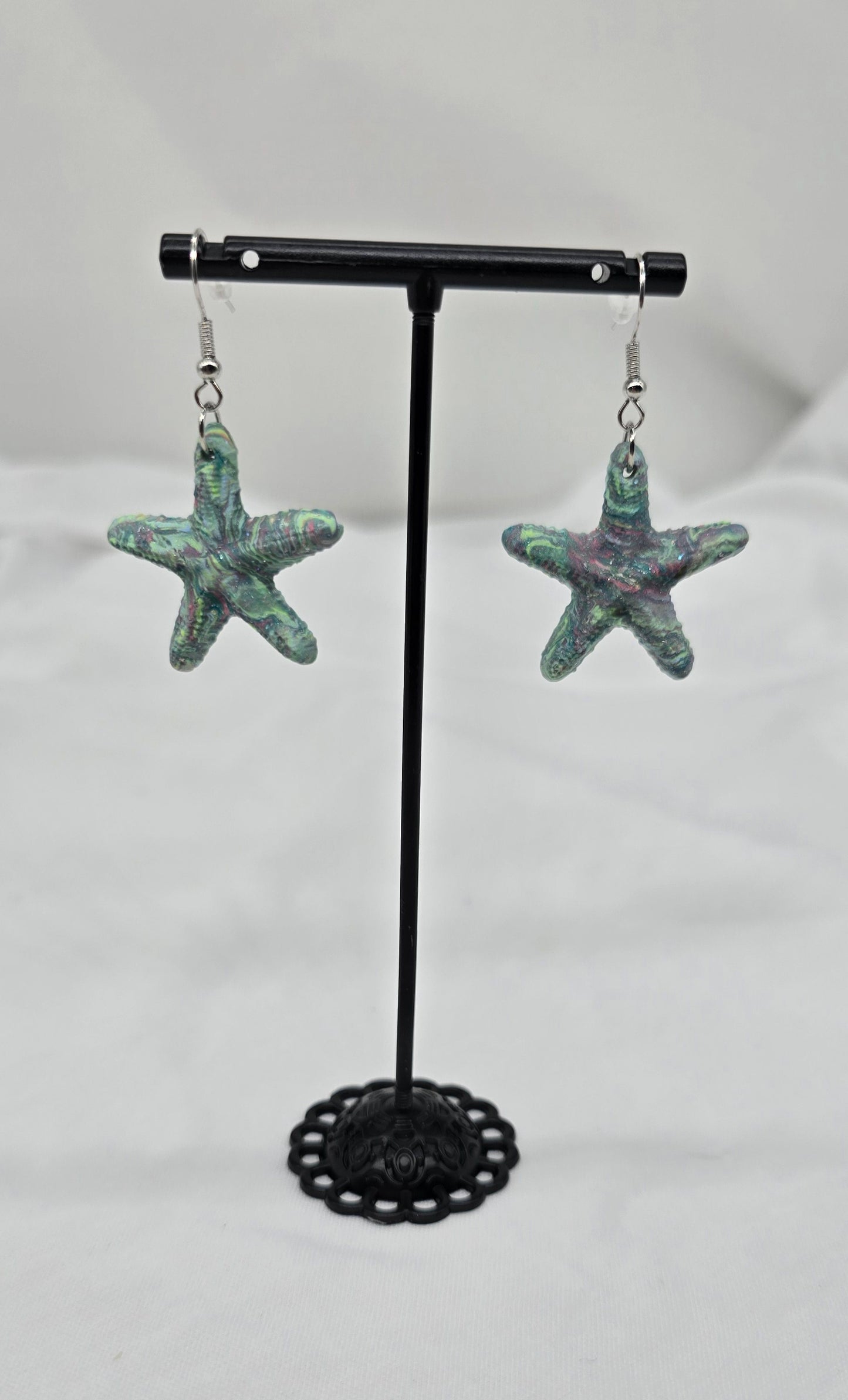Green and Pink Starfish Earrings