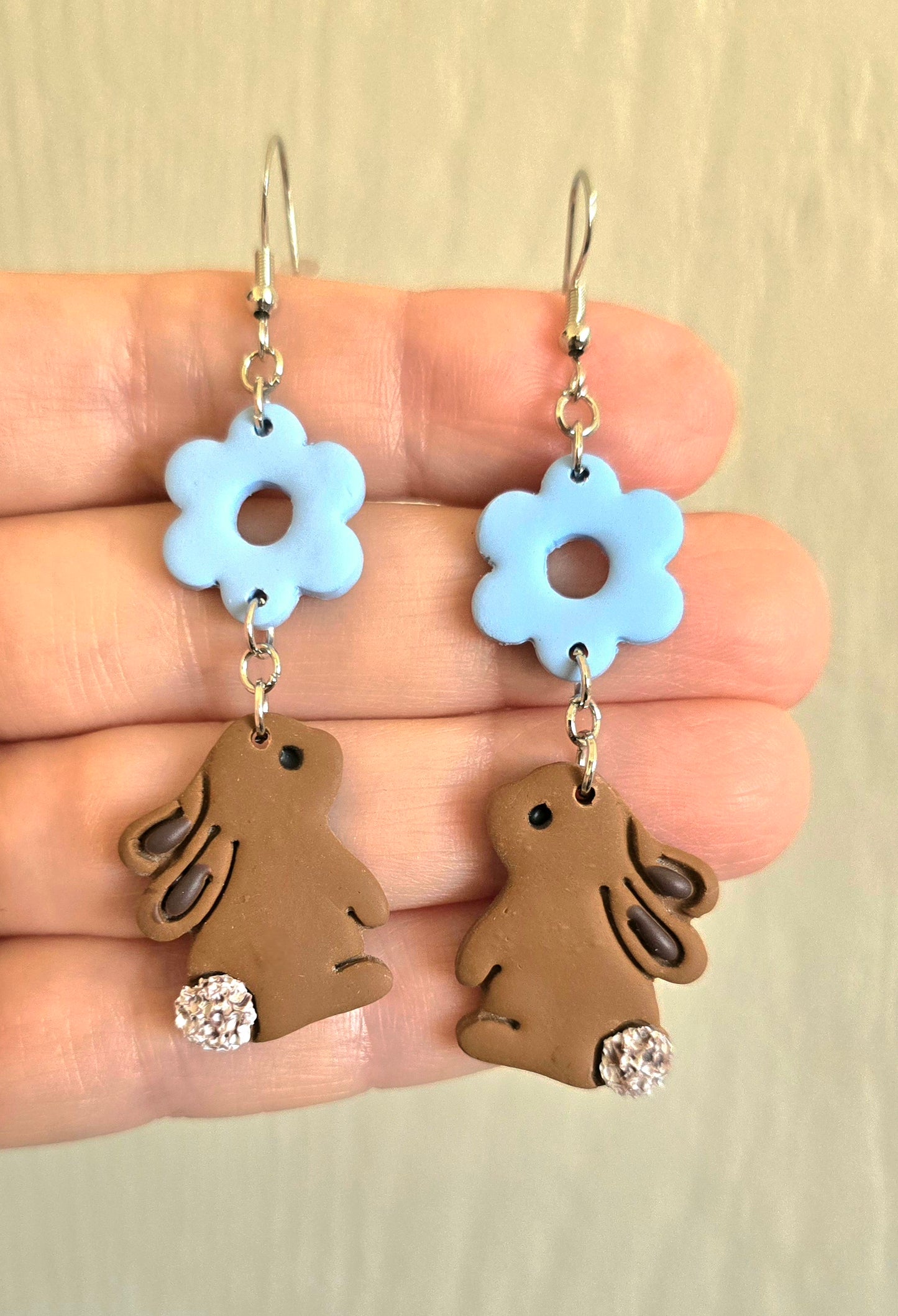 Chocolate Easter Bunny with Flower Dangle Earrings