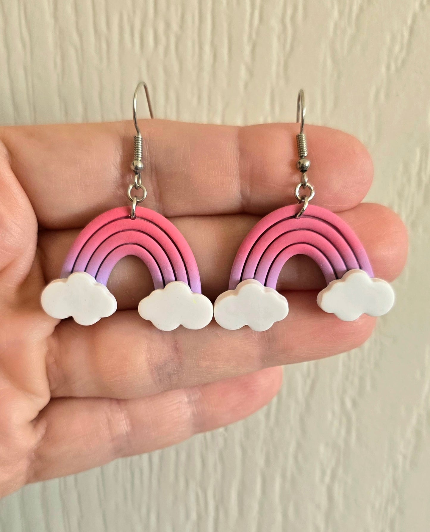 Pink and Purple Rainbow and Cloud Earrings