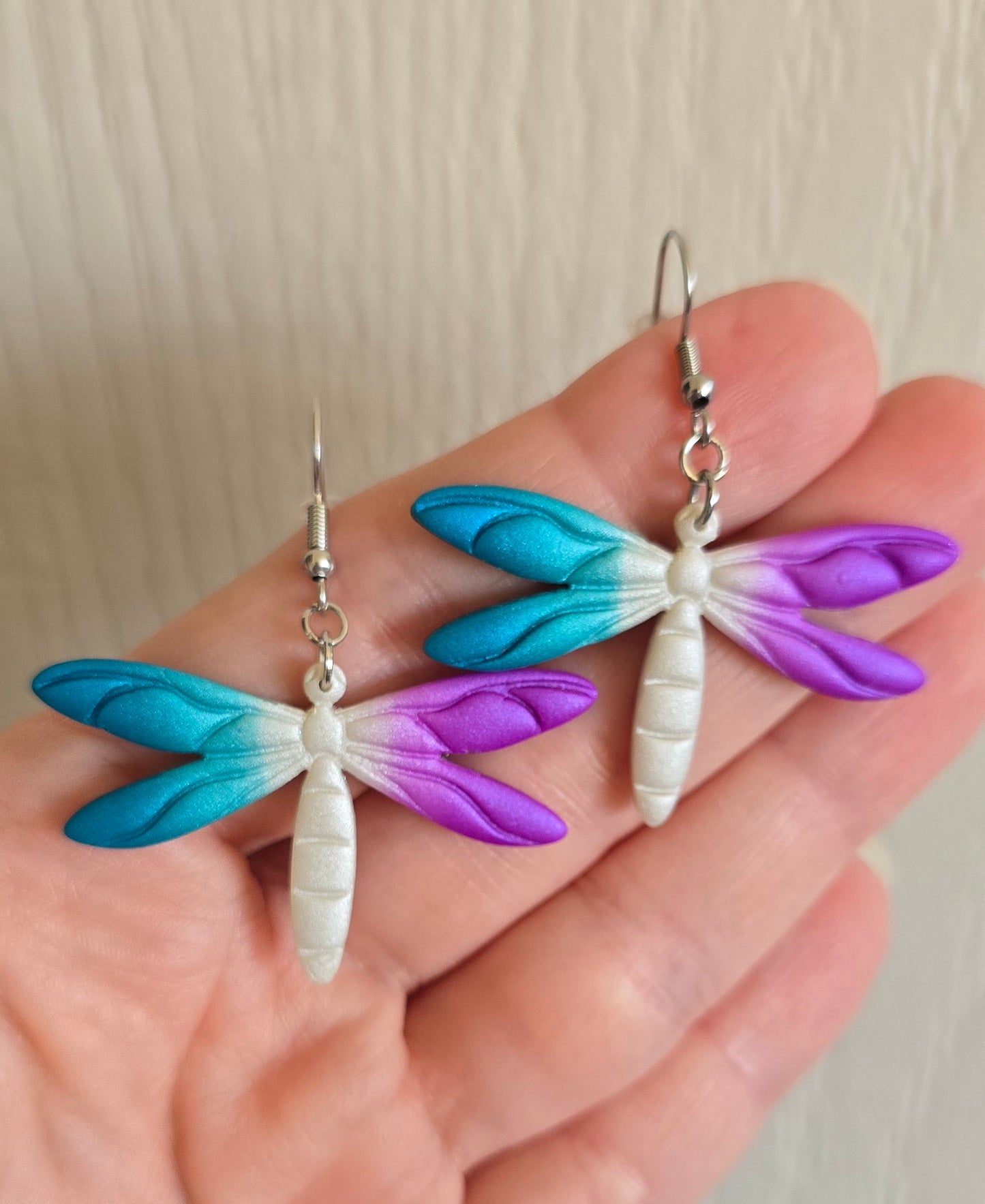 Blue, White, and Purple Dragonfly Earrings