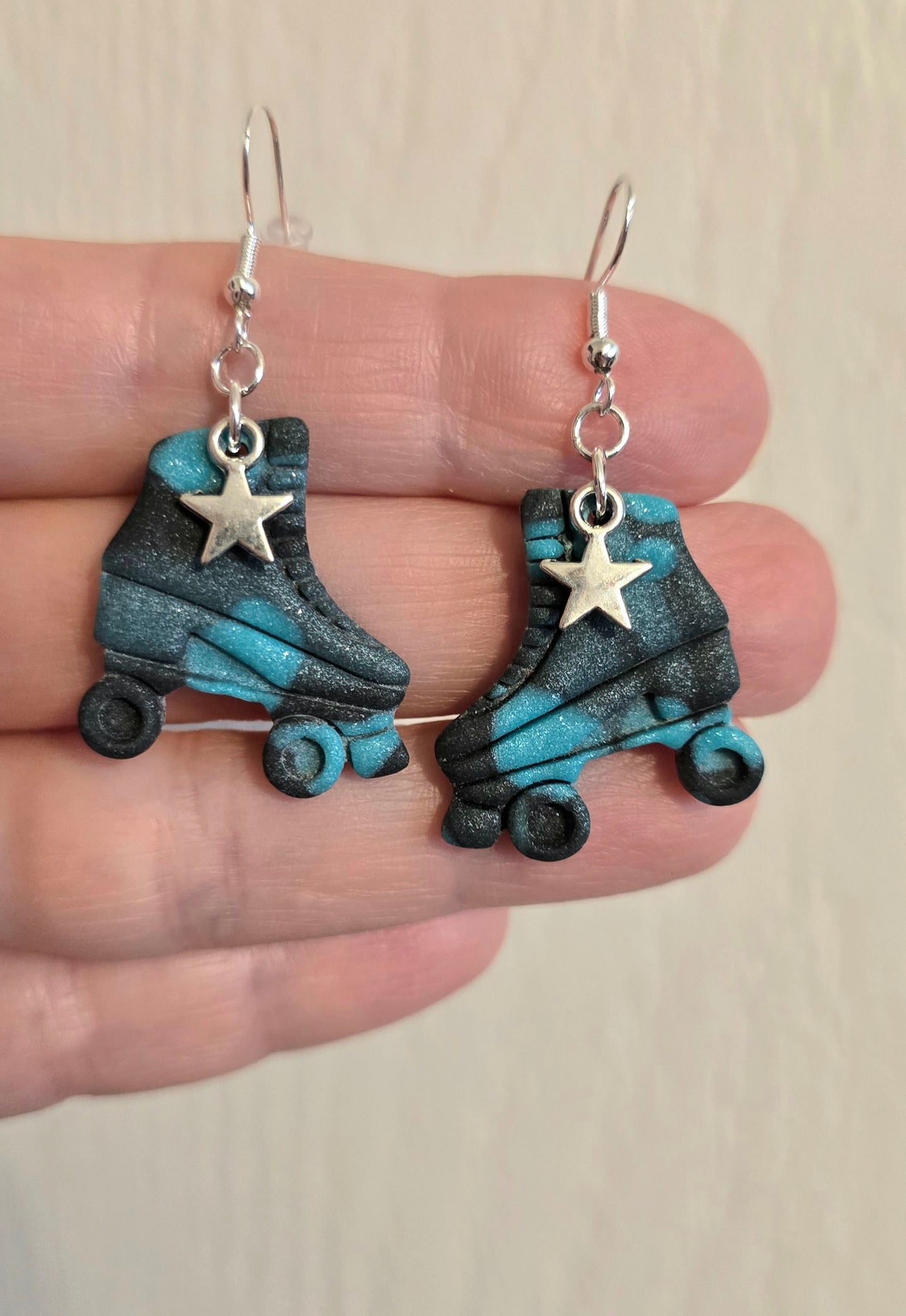 Teal and Black Retro Skate Earrings, Style 2
