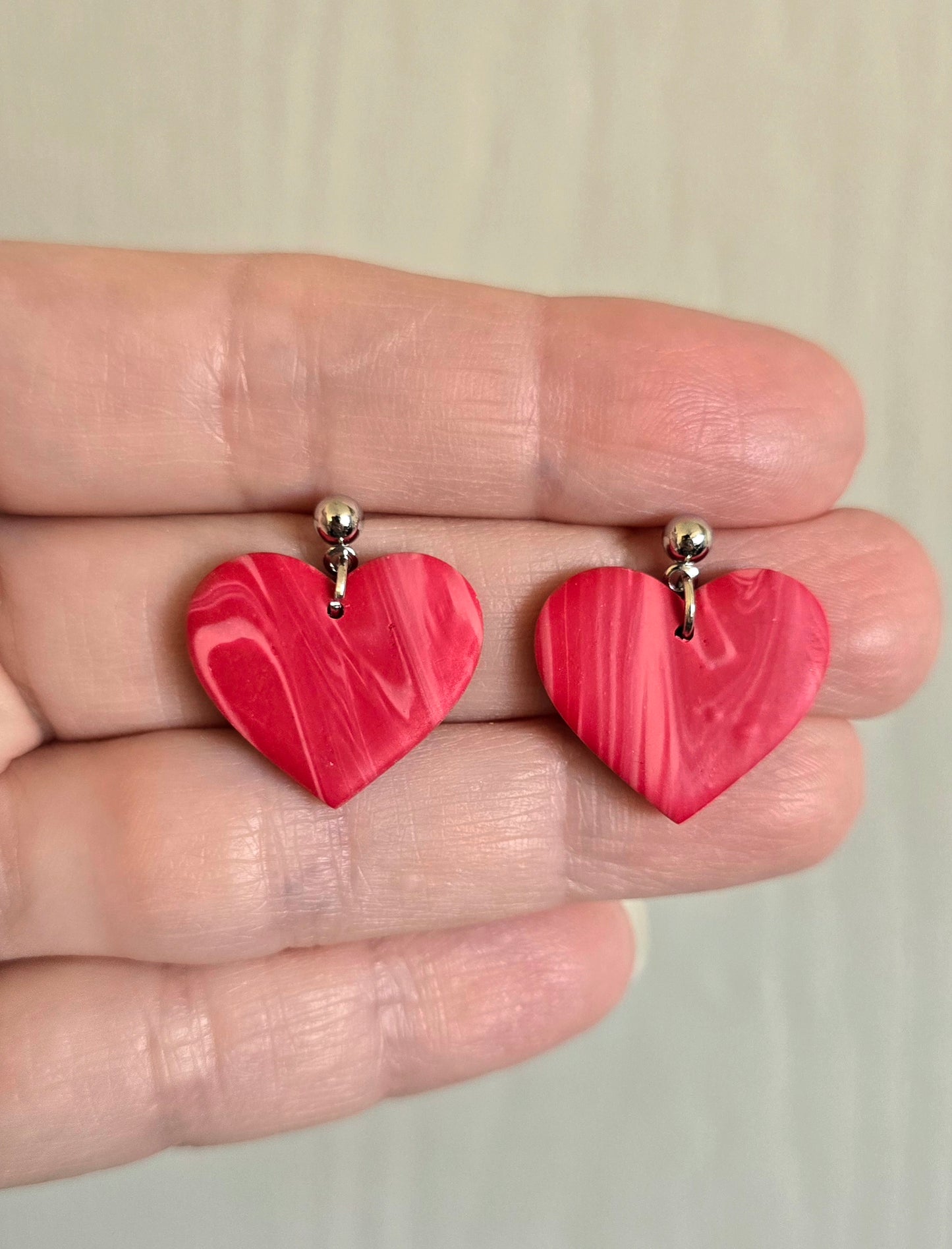 Red and Pink Design Heart Earrings