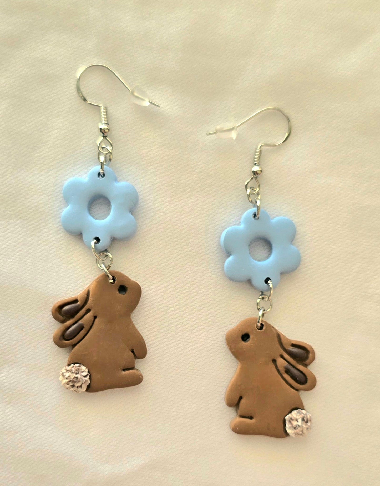 Chocolate Easter Bunny with Flower Dangle Earrings