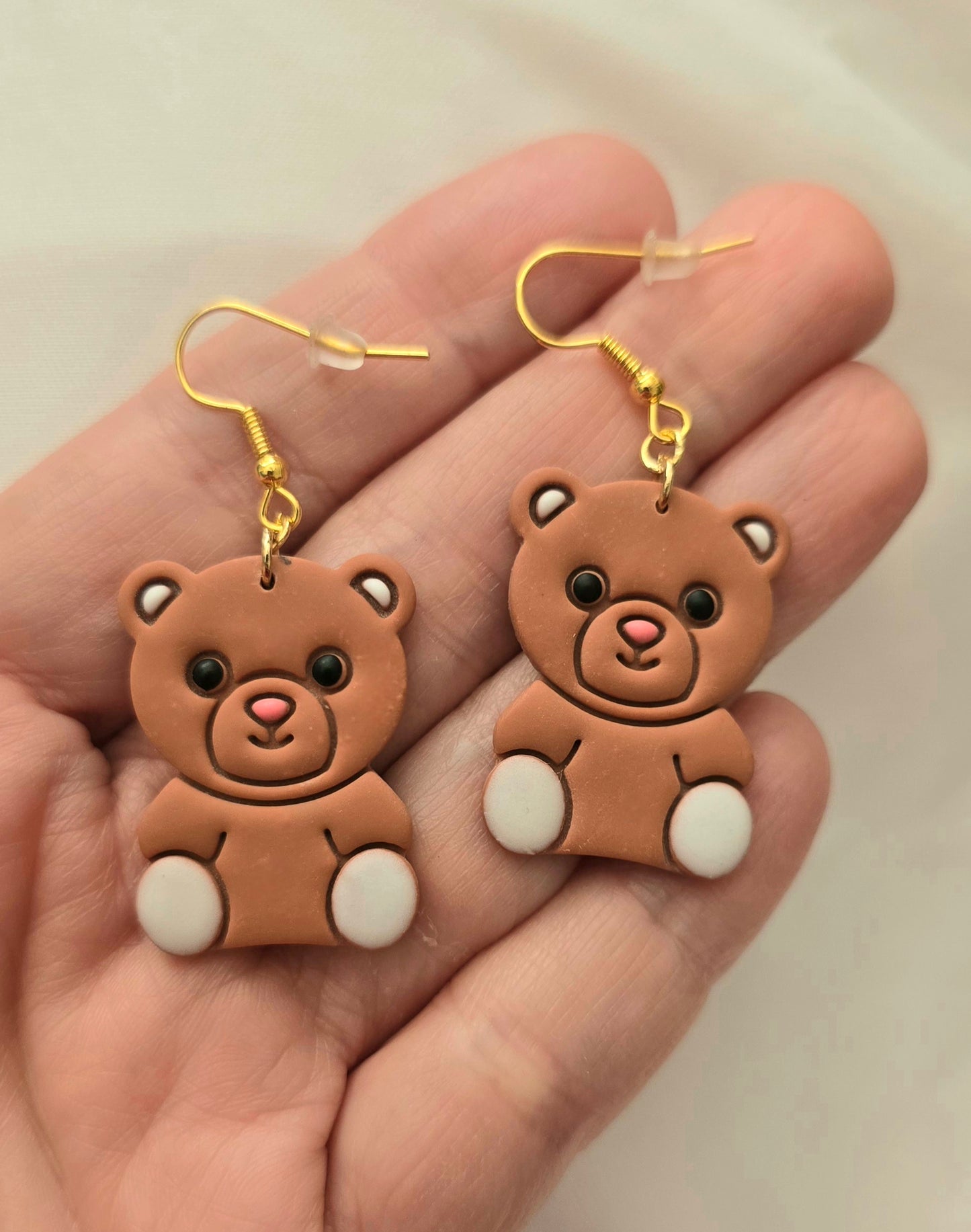 Brown Teddy Bear Large Dangle Earrings