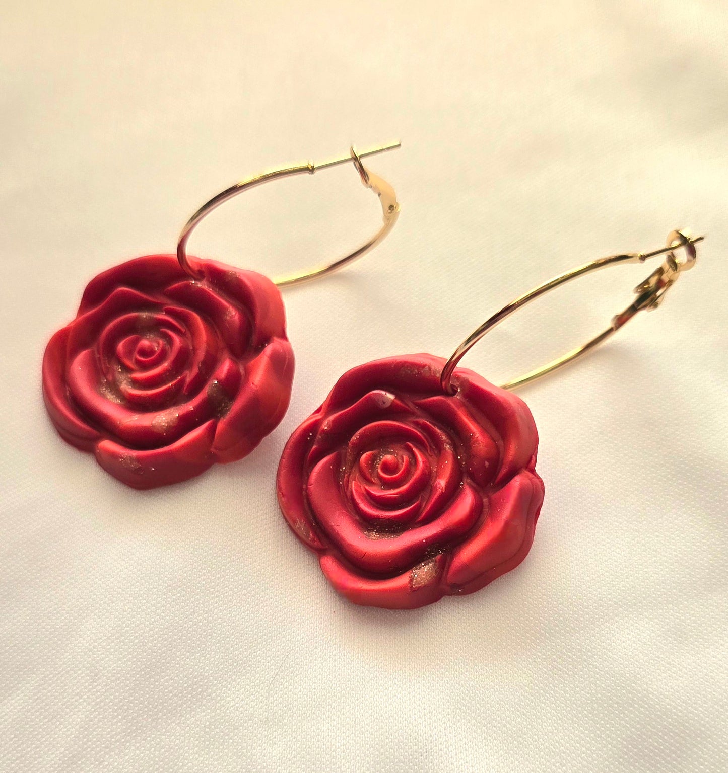 Red Rose Hoop Earrings