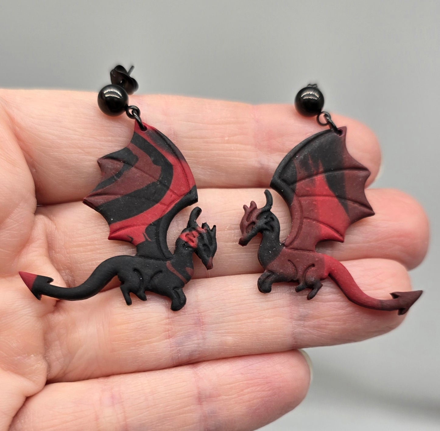 Black and Red Dragon Earrings, Style 3