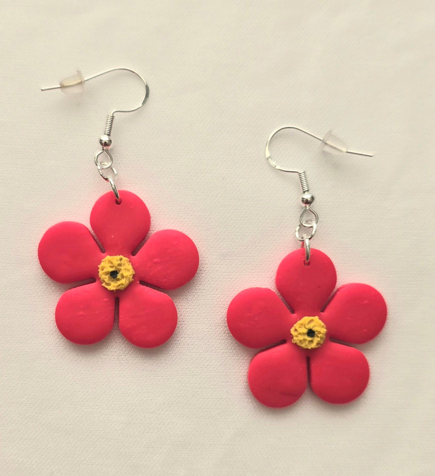 Bright Pink Flower Dangle Earrings
