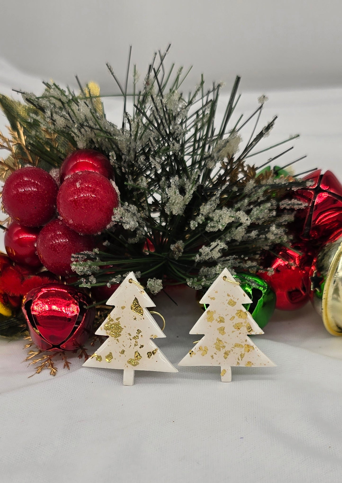 White and Gold Christmas Tree Earrings