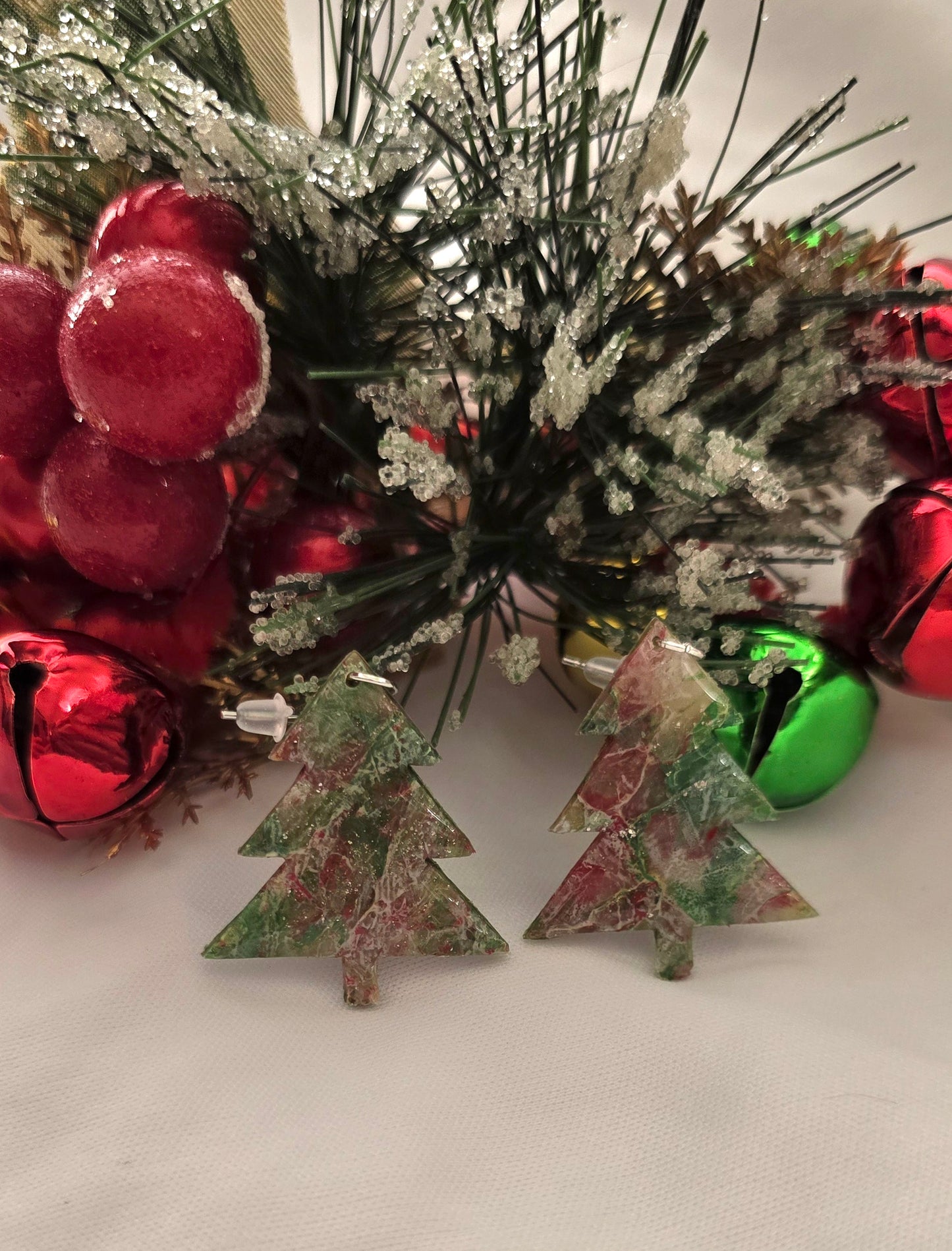 White, Red, & Green Christmas Tree Earrings