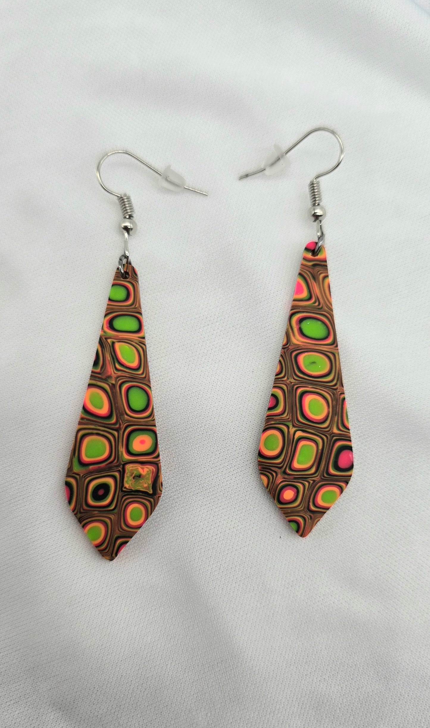 Brown with Neon Circles Dangle Earrings