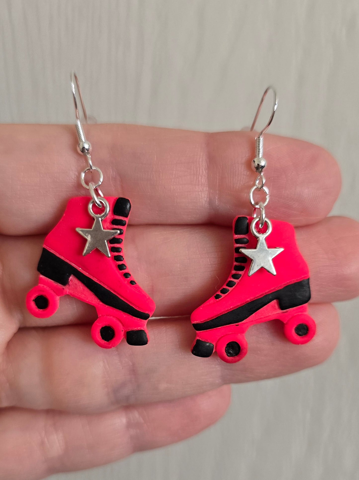 Hot Pink and Black Retro Skate Earrings