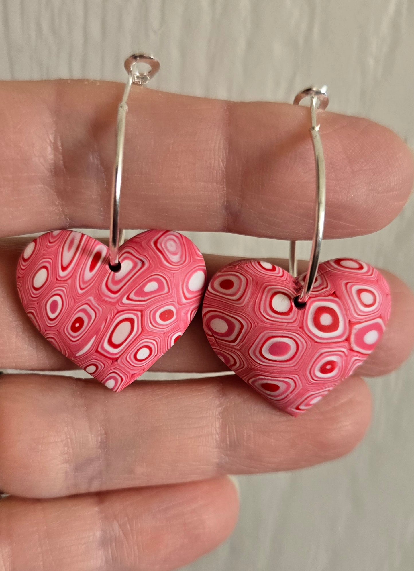 Pink Puffy Heart Circle Design Earrings