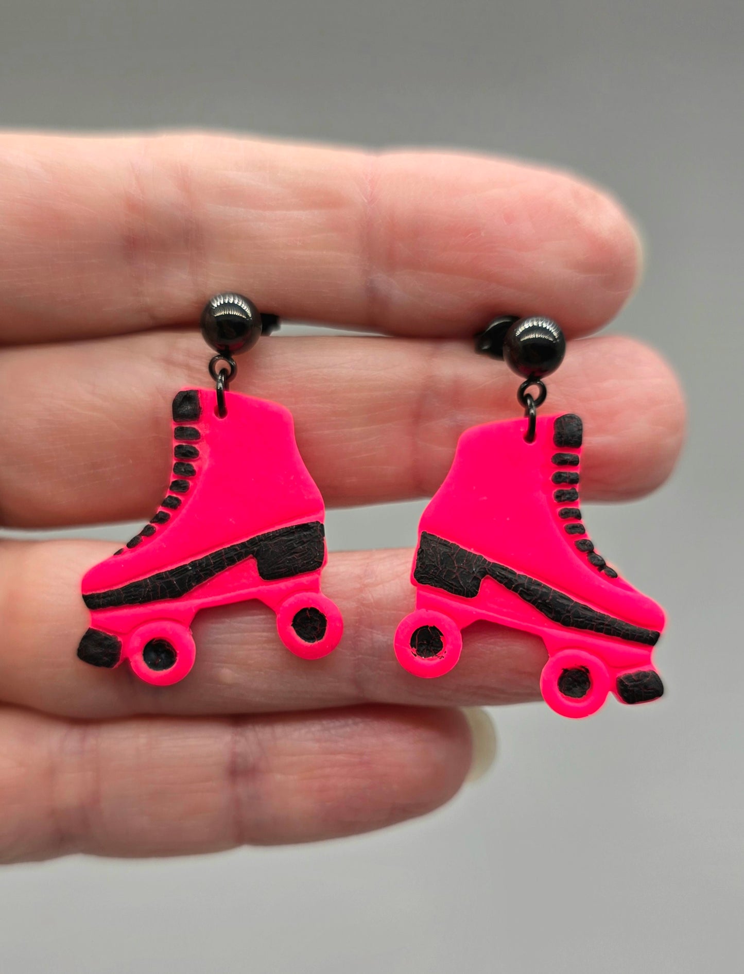 Hot Pink and Black Retro Skate Earrings