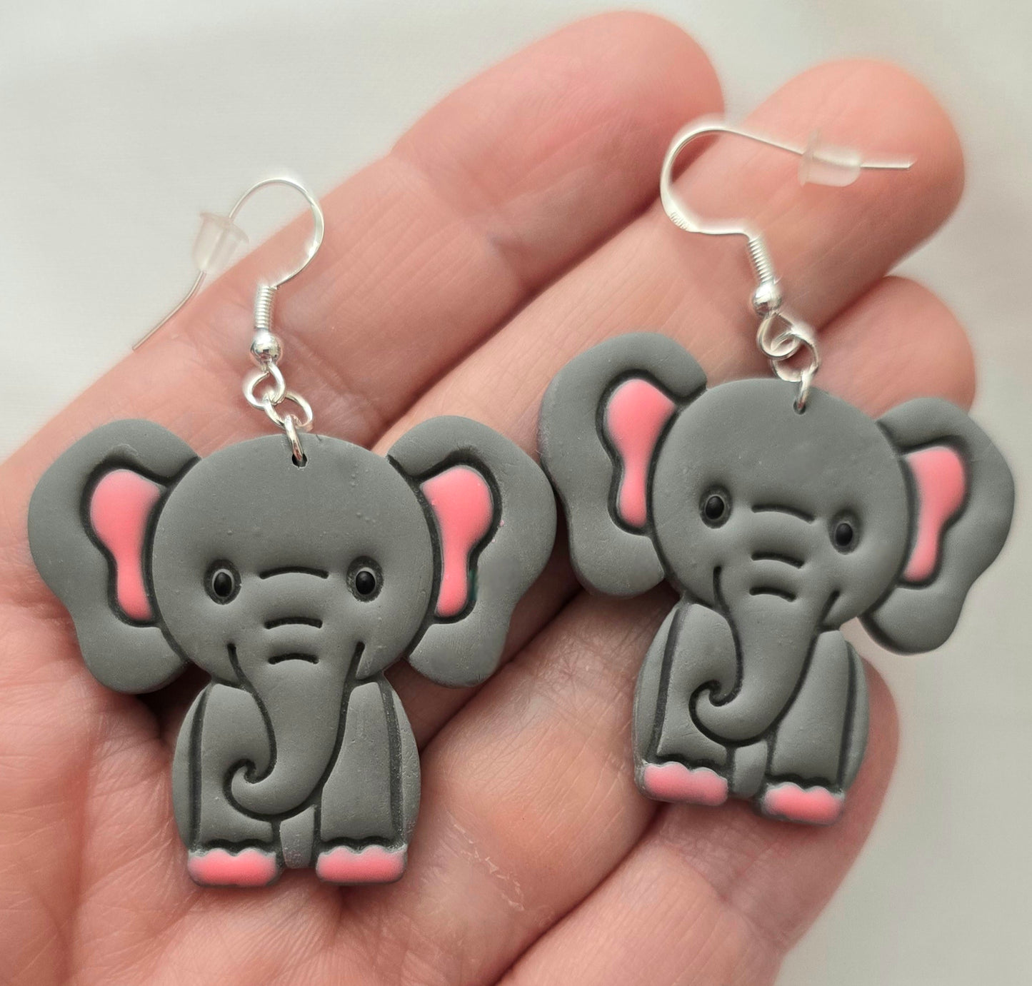 Gray Elephant Large Dangle Earrings
