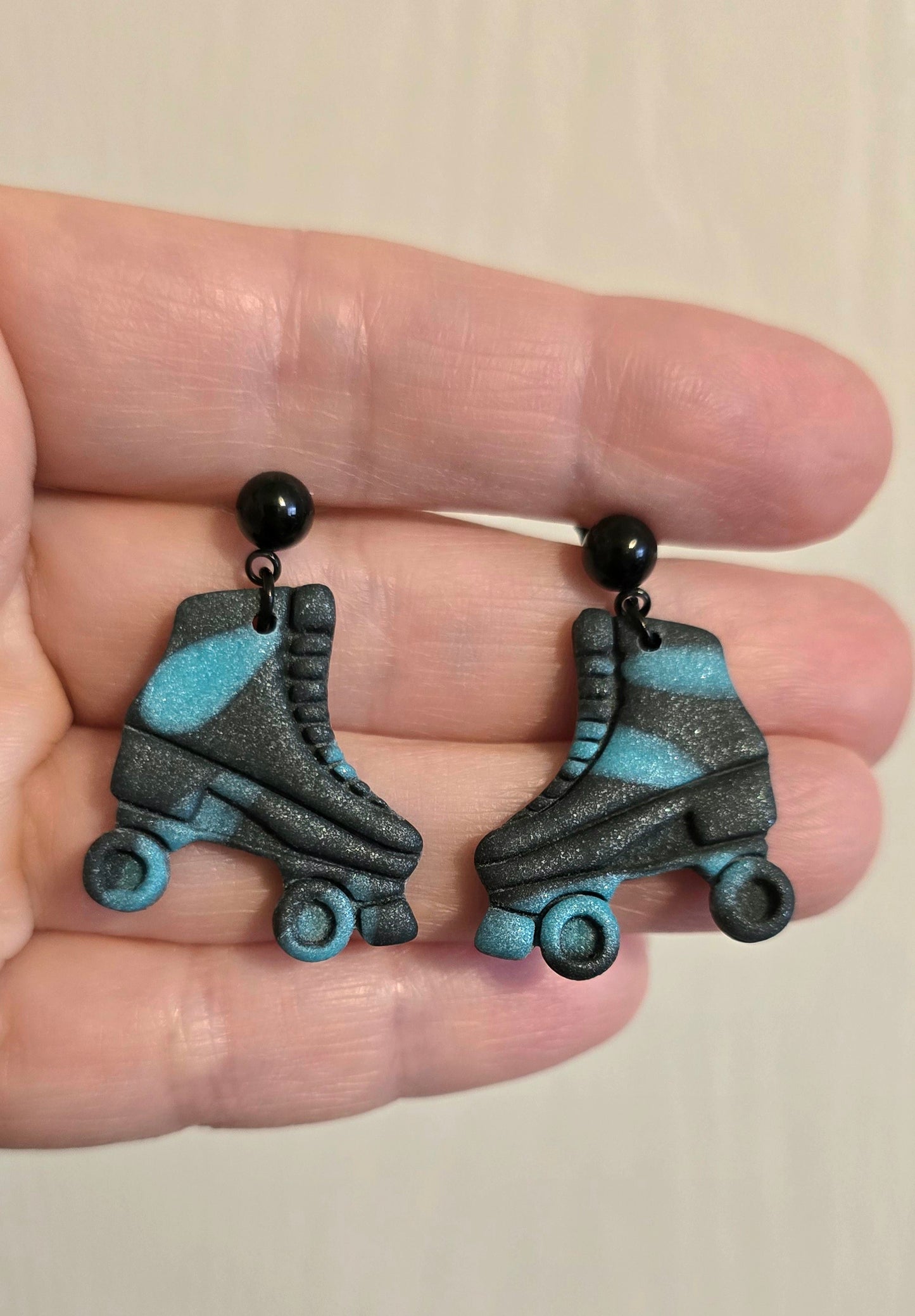 Teal and Black Retro Skate Earrings, Style 2