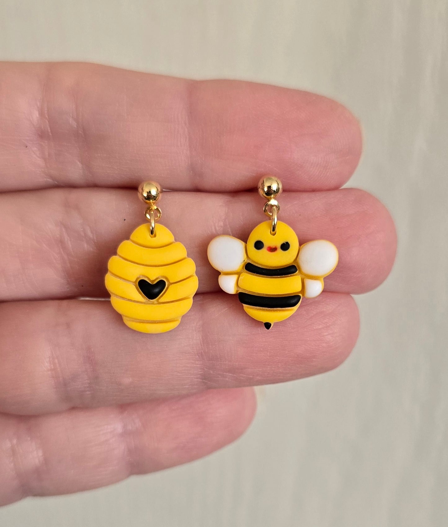 Bumblebee and Honeycomb Dangle Earrings