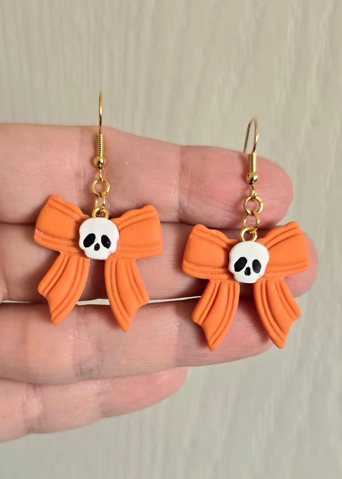 Orange Skull Bow Halloween Earrings