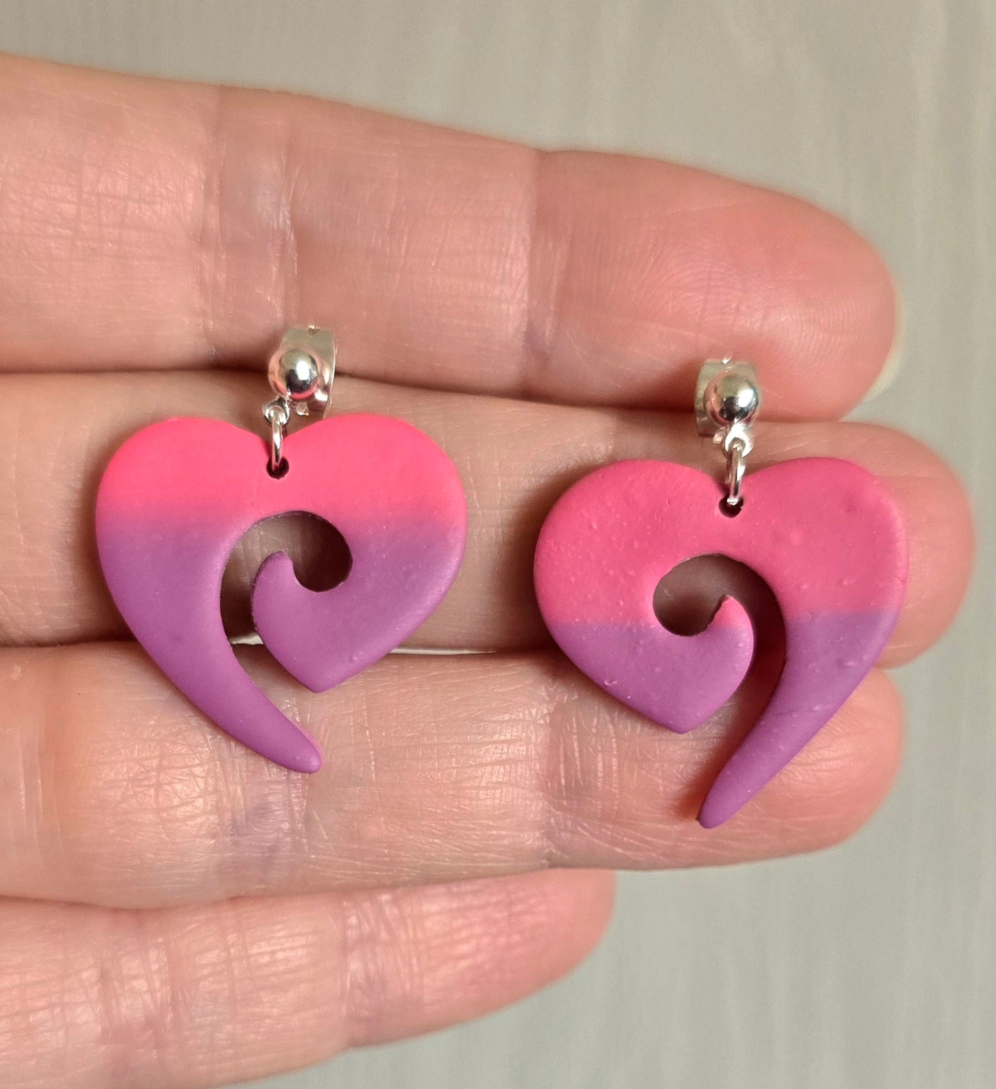 Pink and Purple Curvy Heart Earrings