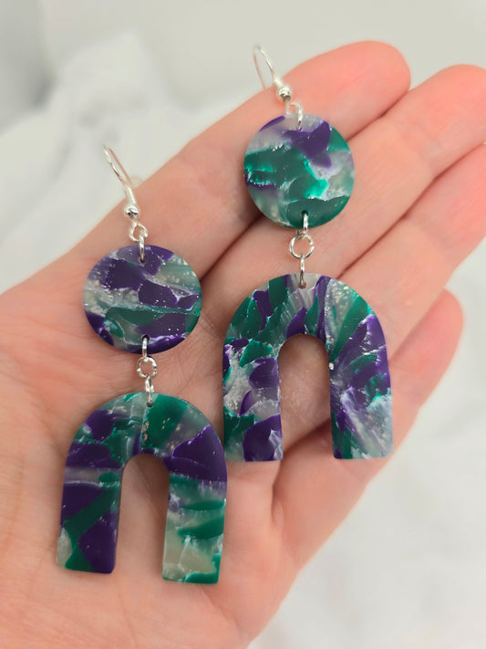 Rainbow Green Topaz Faux Arch Earrings