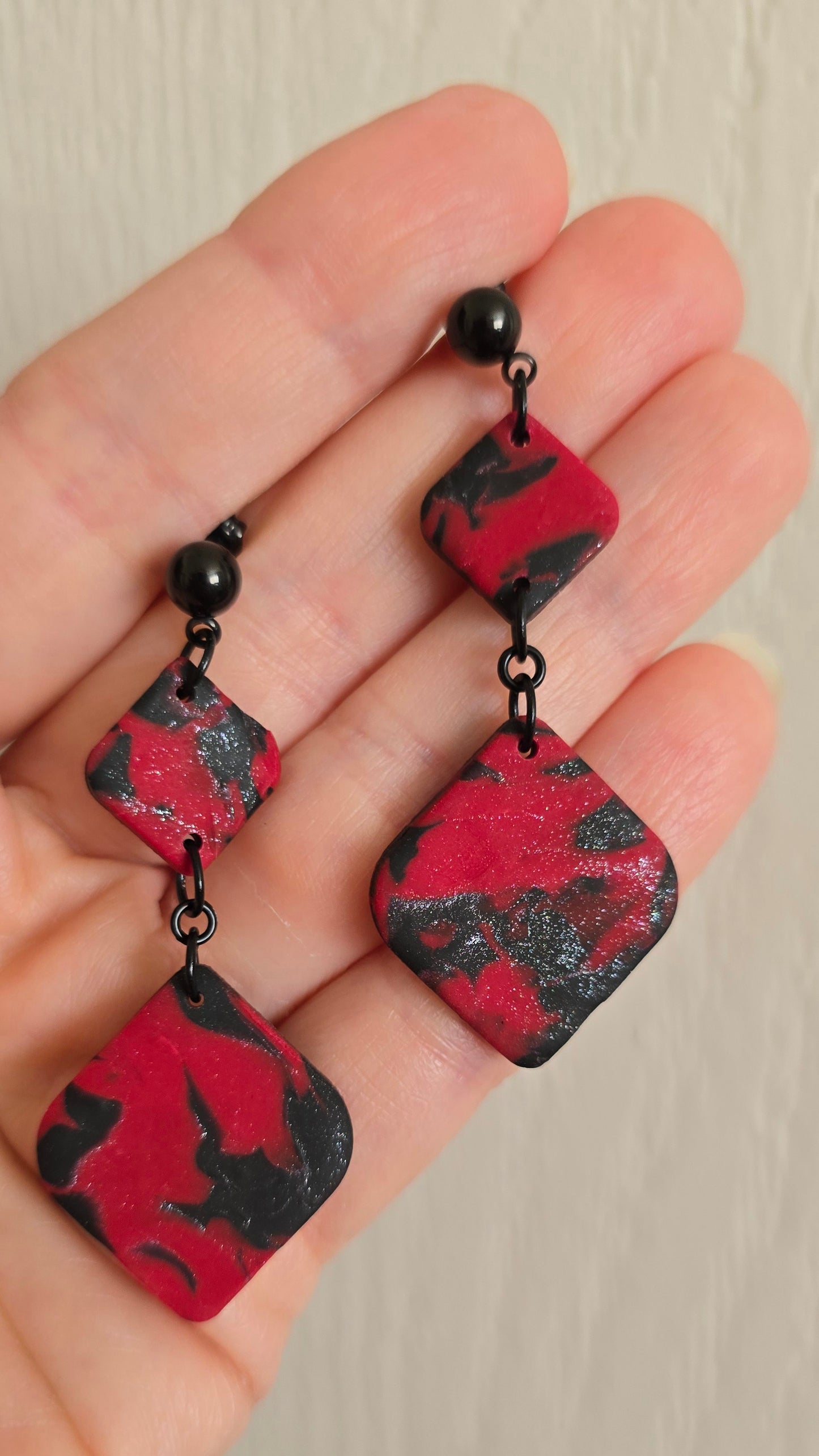 Red and Black Shimmer Square Earrings