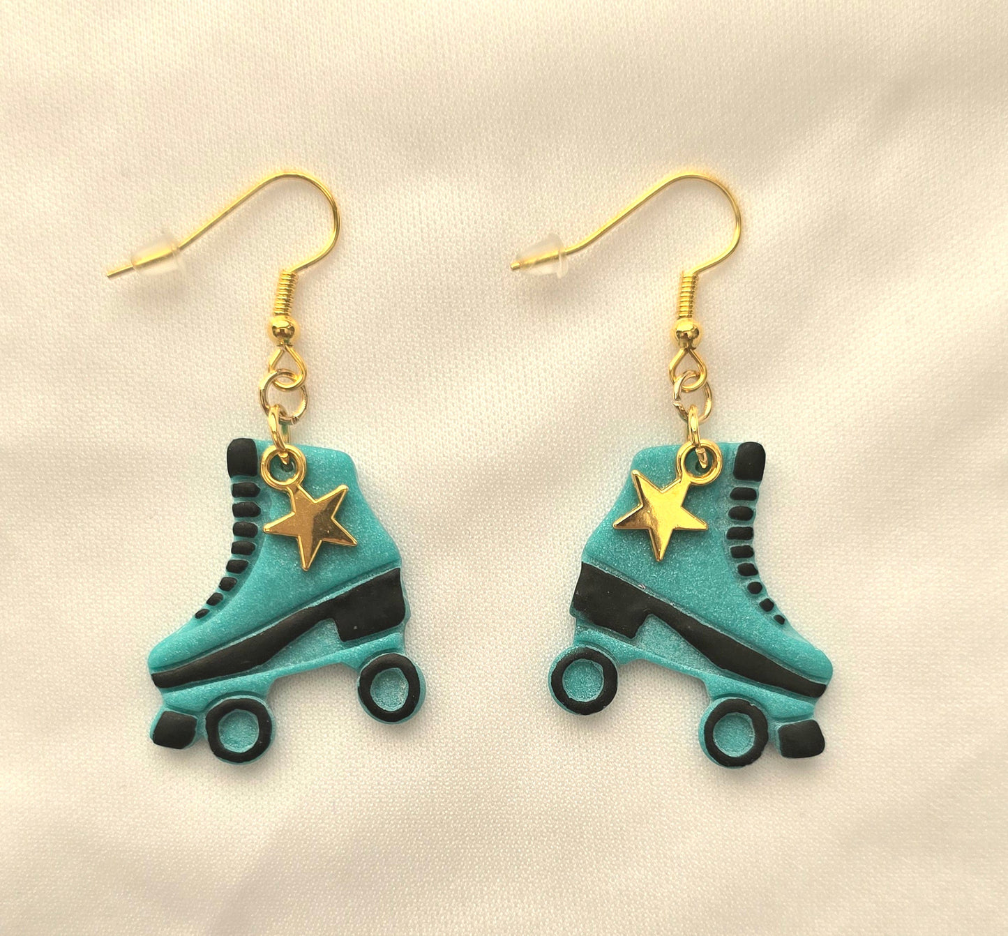 Teal and Black Retro Skate Earrings