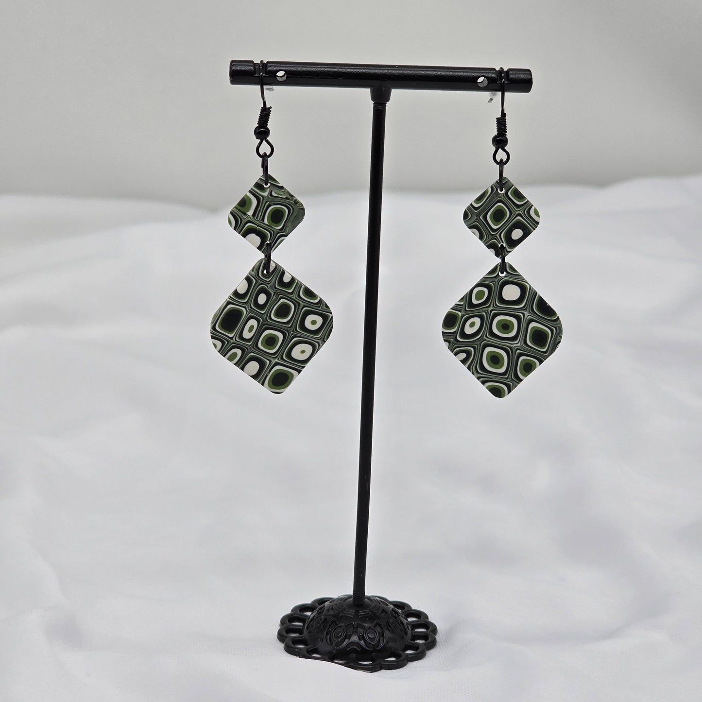 Green Circles Square Dangle Earrings