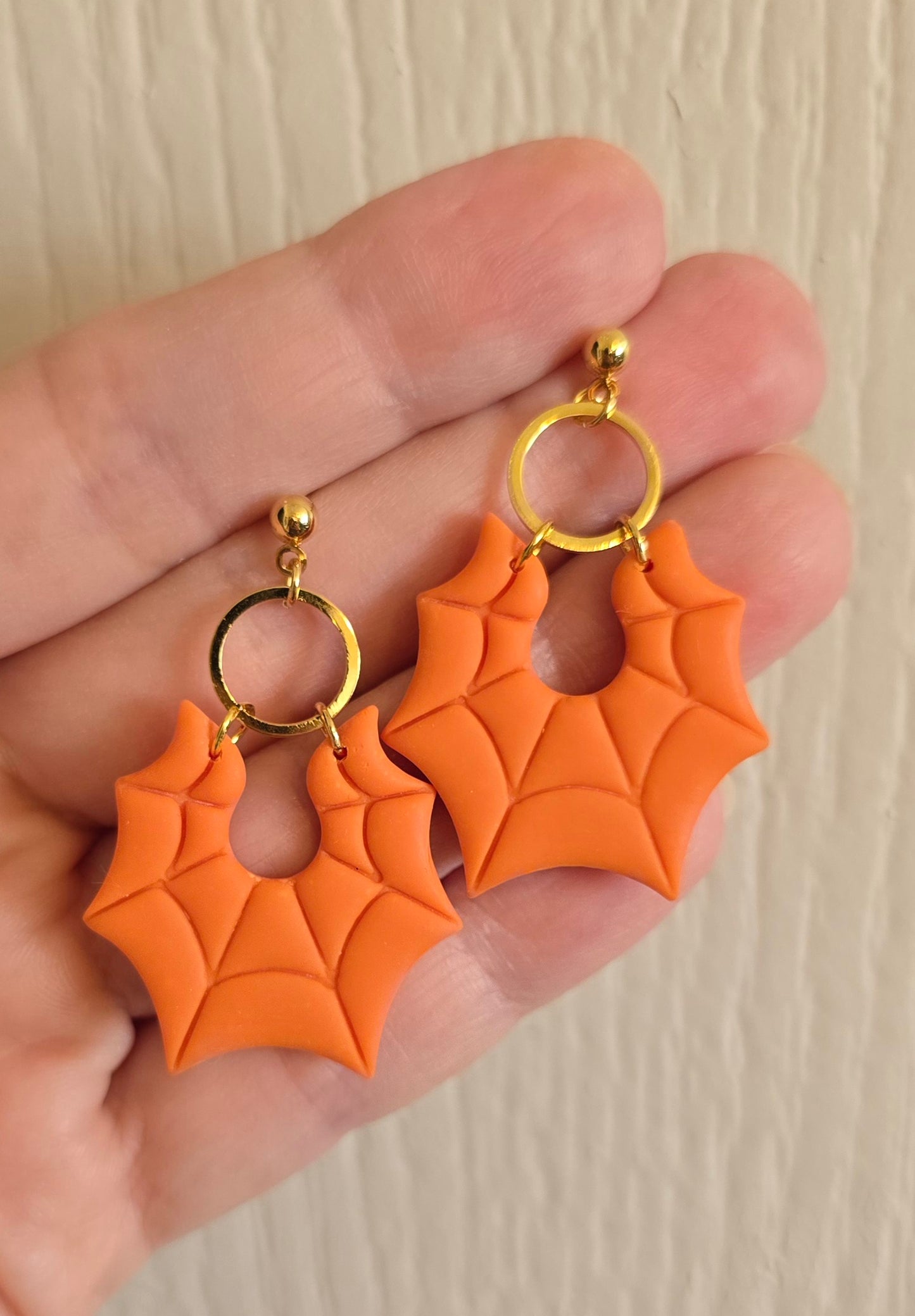 Orange Spider Web Halloween Dangle Earrings