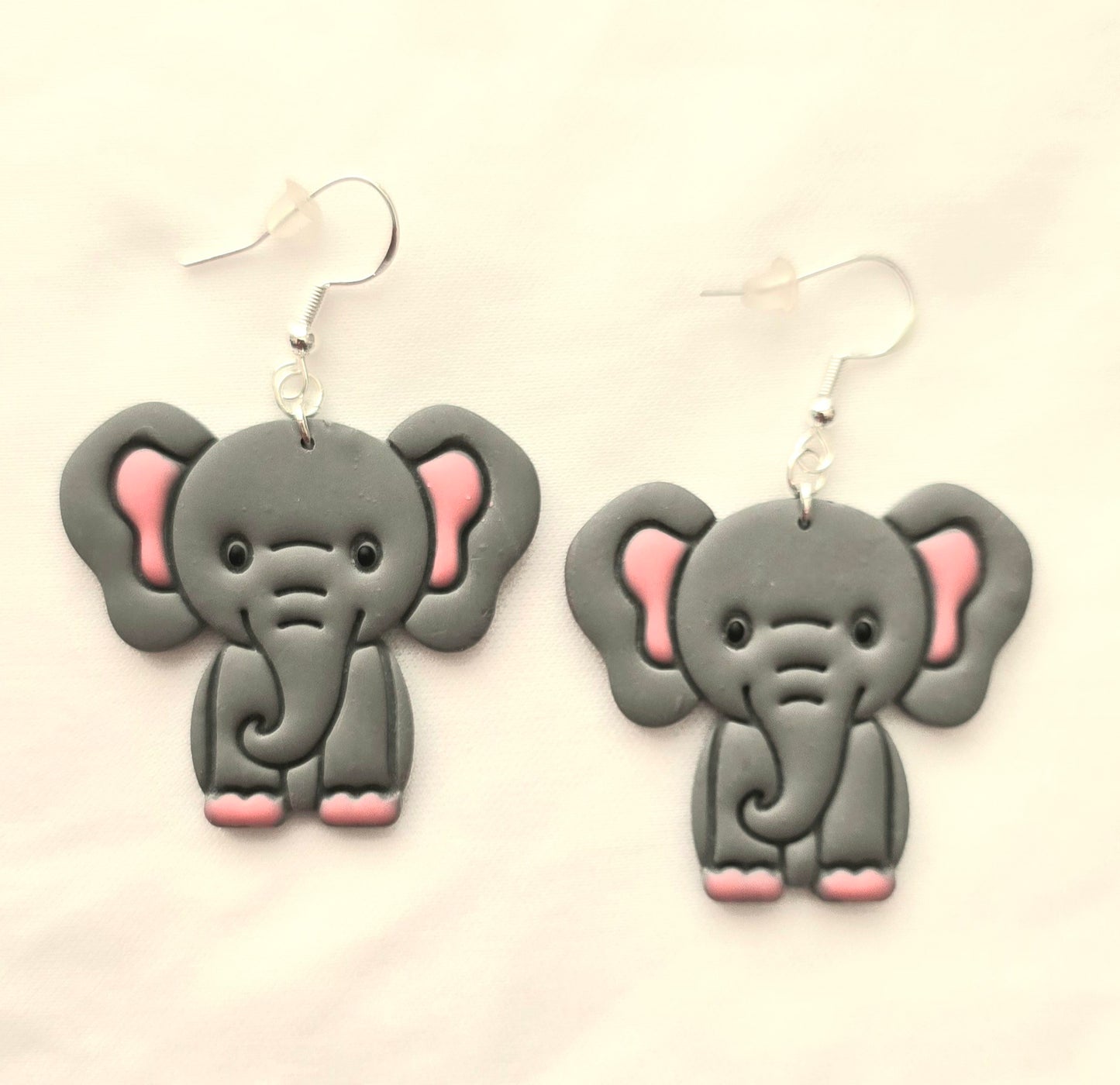 Gray Elephant Large Dangle Earrings