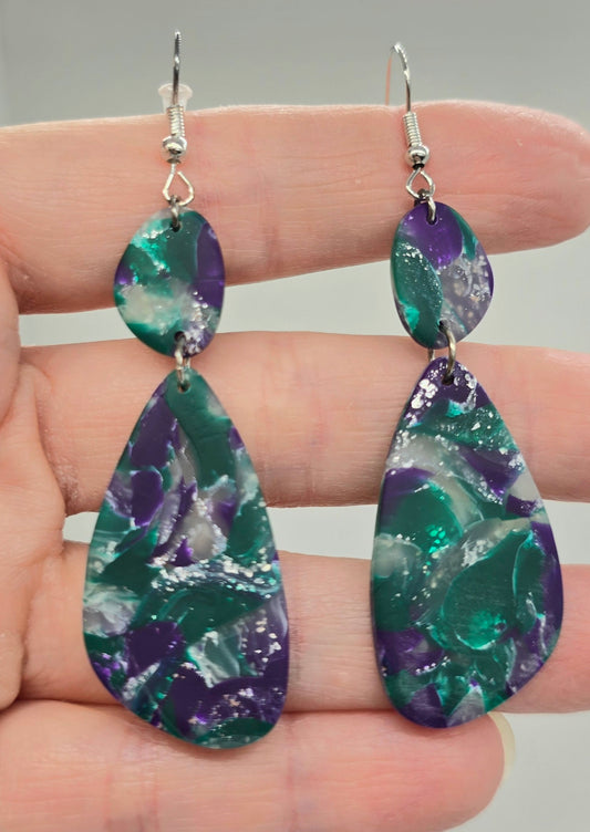 Rainbow Green Topaz Faux Oval Dangle Earrings